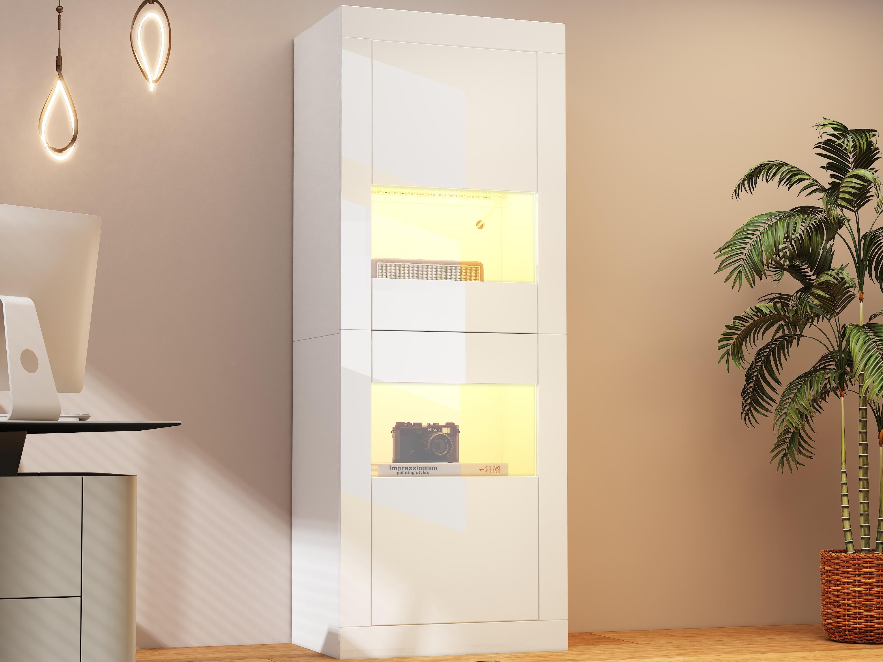 Nowoczesna witryna 61x42x162cm - z oświetleniem LED - z 2 drzwiami - biała