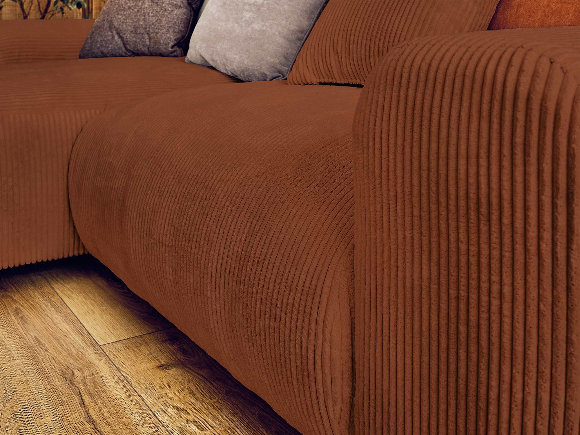 Canapé d'angle réversible 4 places en velours côtelé terracotta - GARANCE - Best Mobilier - 3