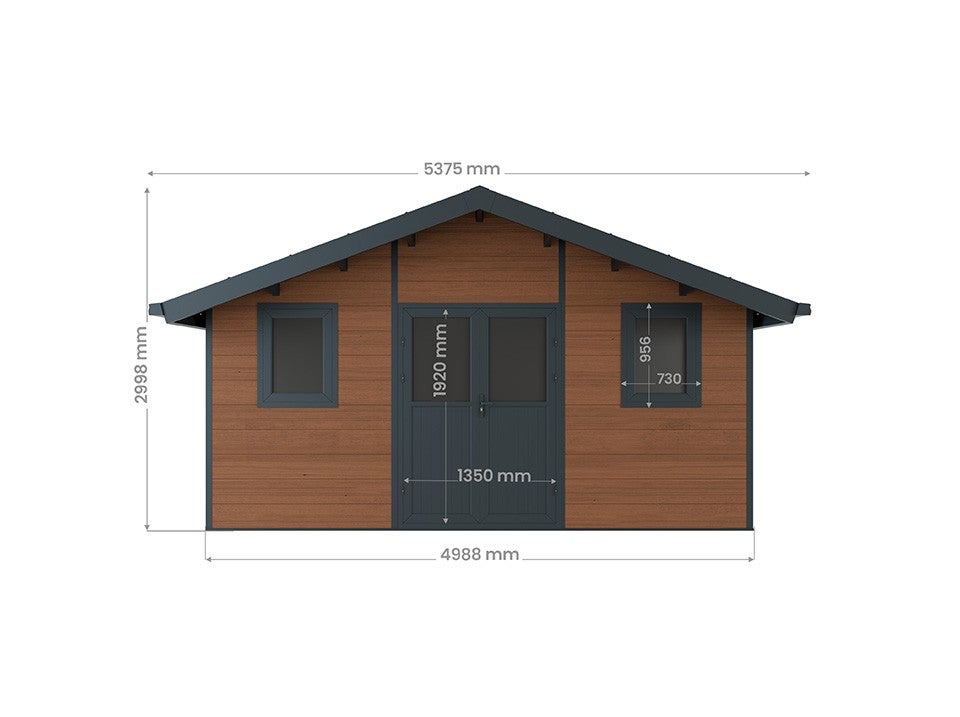 Caseta de jardín de material compuesto ISORA - Superficie interior: 20m2 - Marrón - Espesor de pared: 28 mm - Ampliación - Caseta de jardín - Local - 3