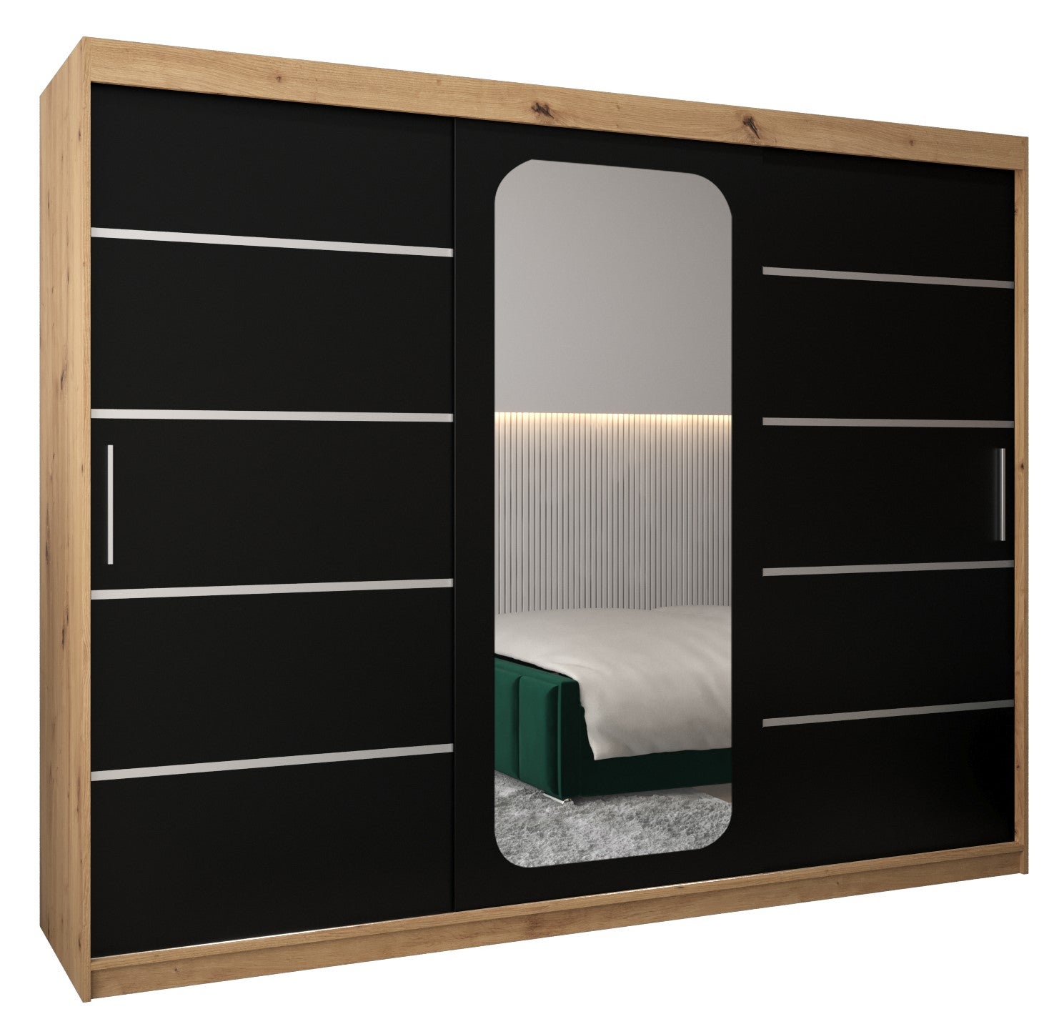 Szafa przesuwna garderoba PROMO V2 250 x 62 x 200 cm Artisan + Czarny - Abiks Meble