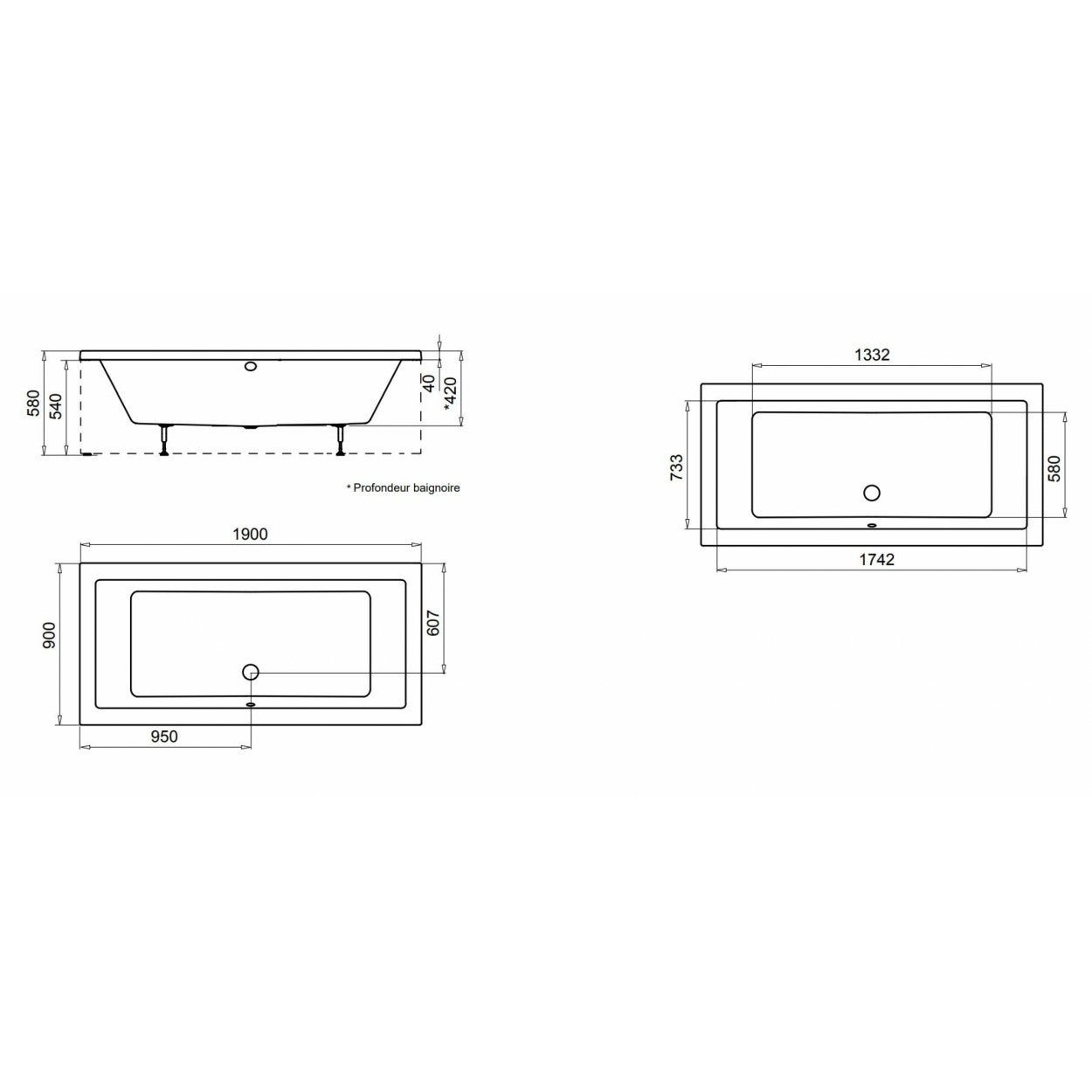 Pack baignoire NUBEA 190x90 avec tablier Façade - 4