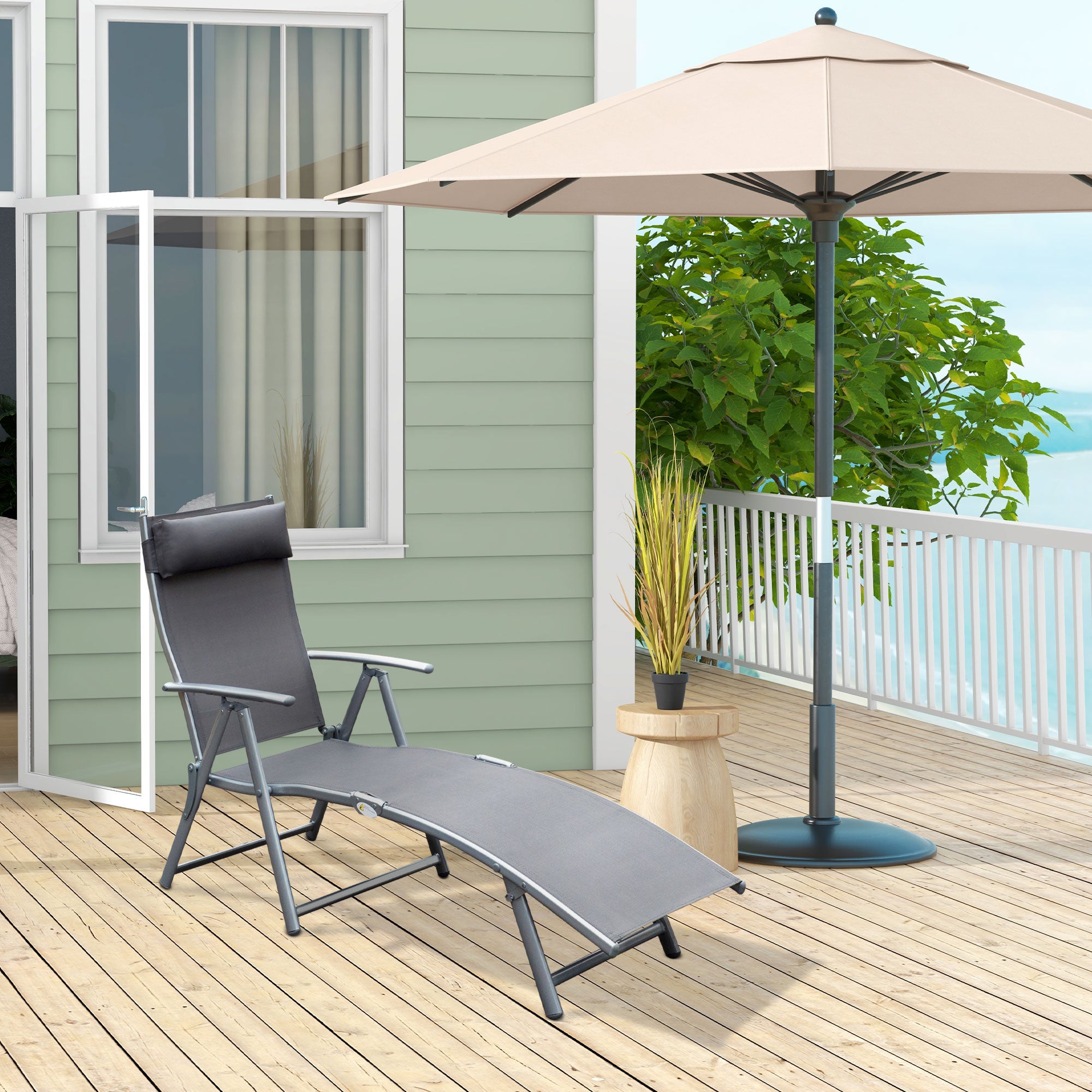 Transat pliant avec coussin, chaise longue avec dossier réglable 7 positions, supportant jusqu'à 165 kg, idéal pour le jardin, les vacances - 2