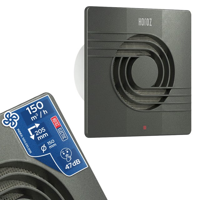 Ventilateur de salle de bain en plastique HELIX 150 mm anthracite 500.010.006 HOROZ ELECTRIC