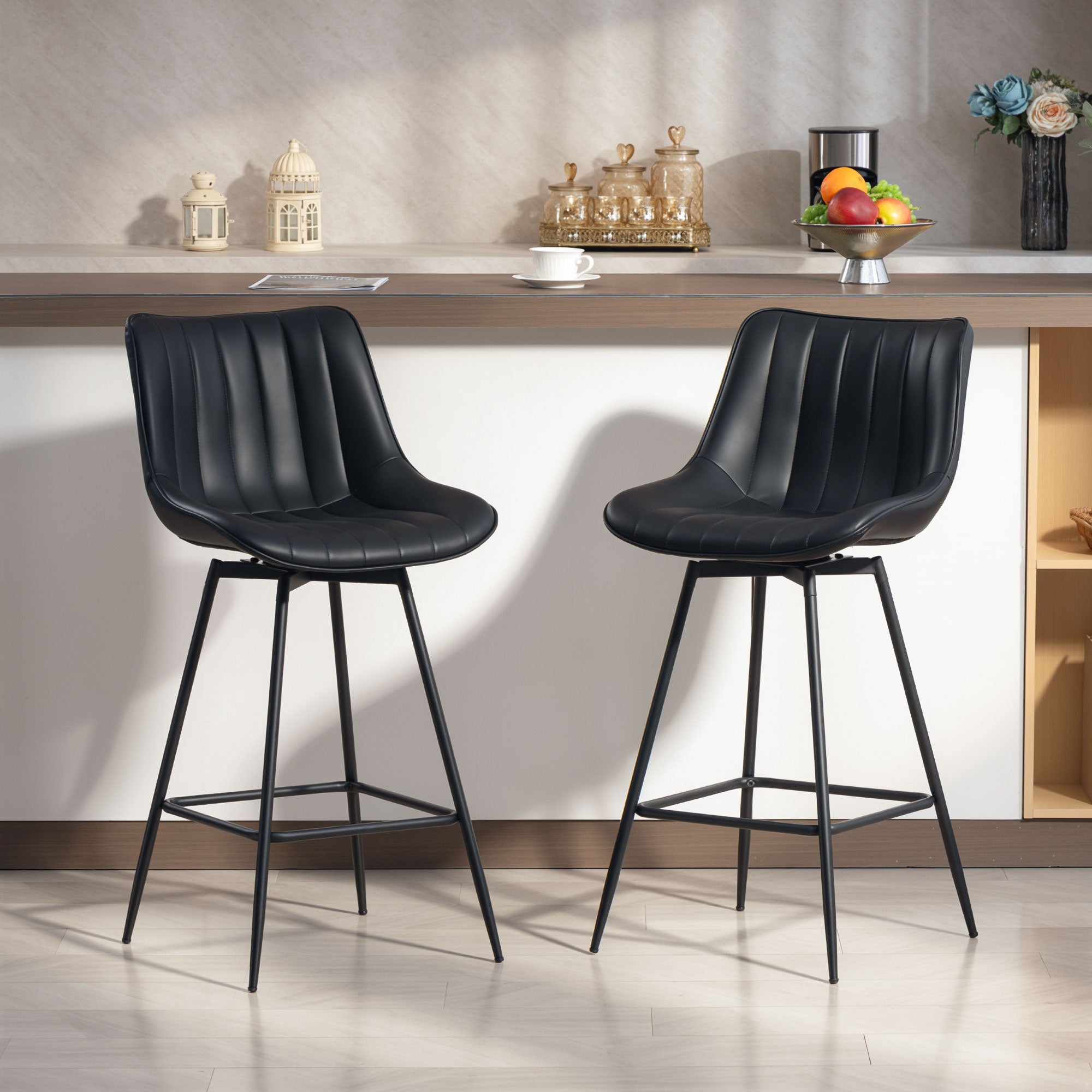 Homcom Taburetes De Bar Cuero Sintético, Acero 47X54.5x97.5 Cm 83A-408V00bk Negro , Leroy Merlin