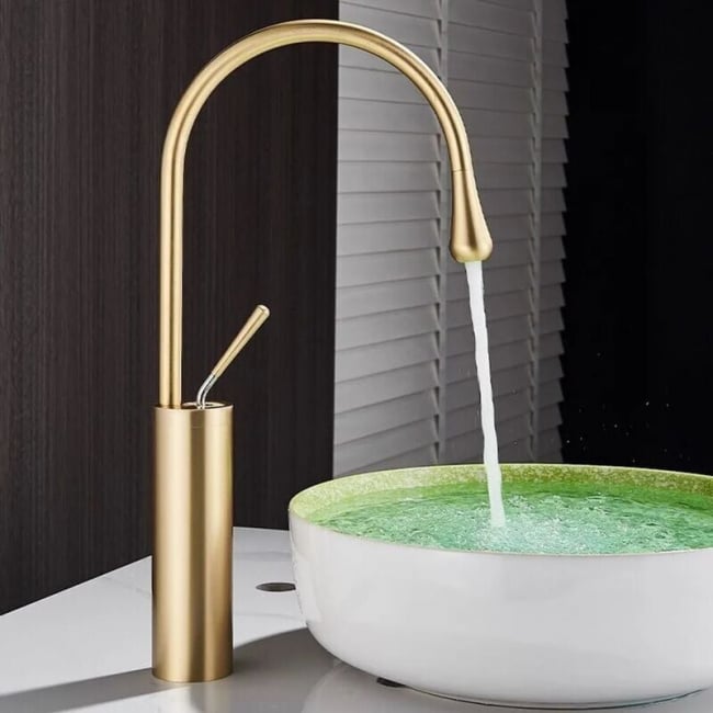 Bateria umywalkowa złota do umywalki łazienkowej, bateria umywalkowa do WC, wysoka, 360°