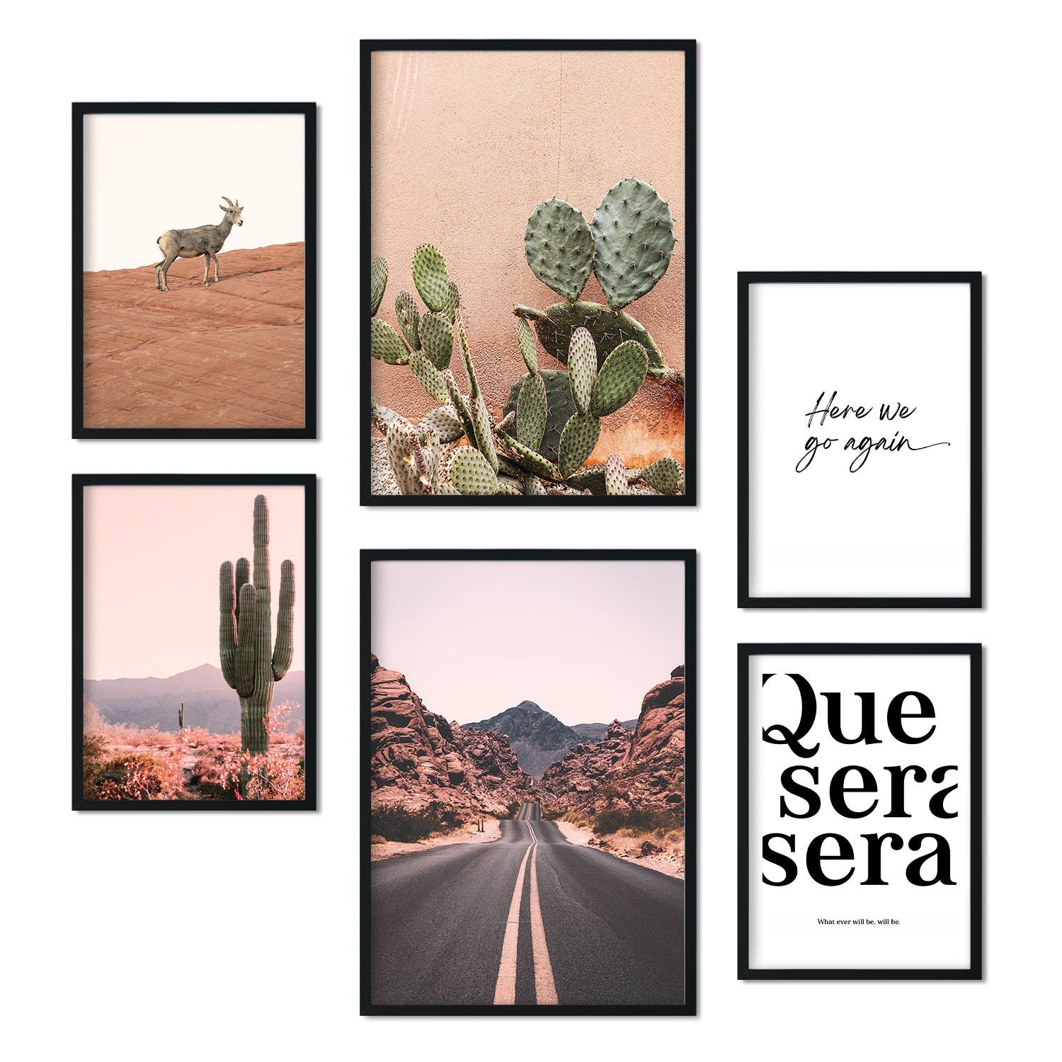 Conjunto 6 pósteres fotografias desierto mexico impresion arte mural cuadros decorativos salon dormitorio habitacion a3 y a4. con marco blanco