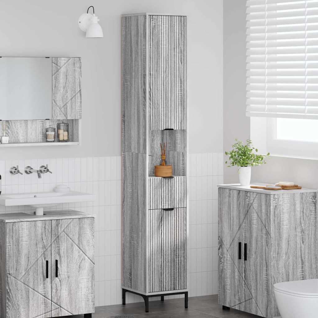 Vidaxl Gabinete De Baño Con Cajón Sonoma 31,5 X 33 X 190 Cm Gris , Leroy Merlin