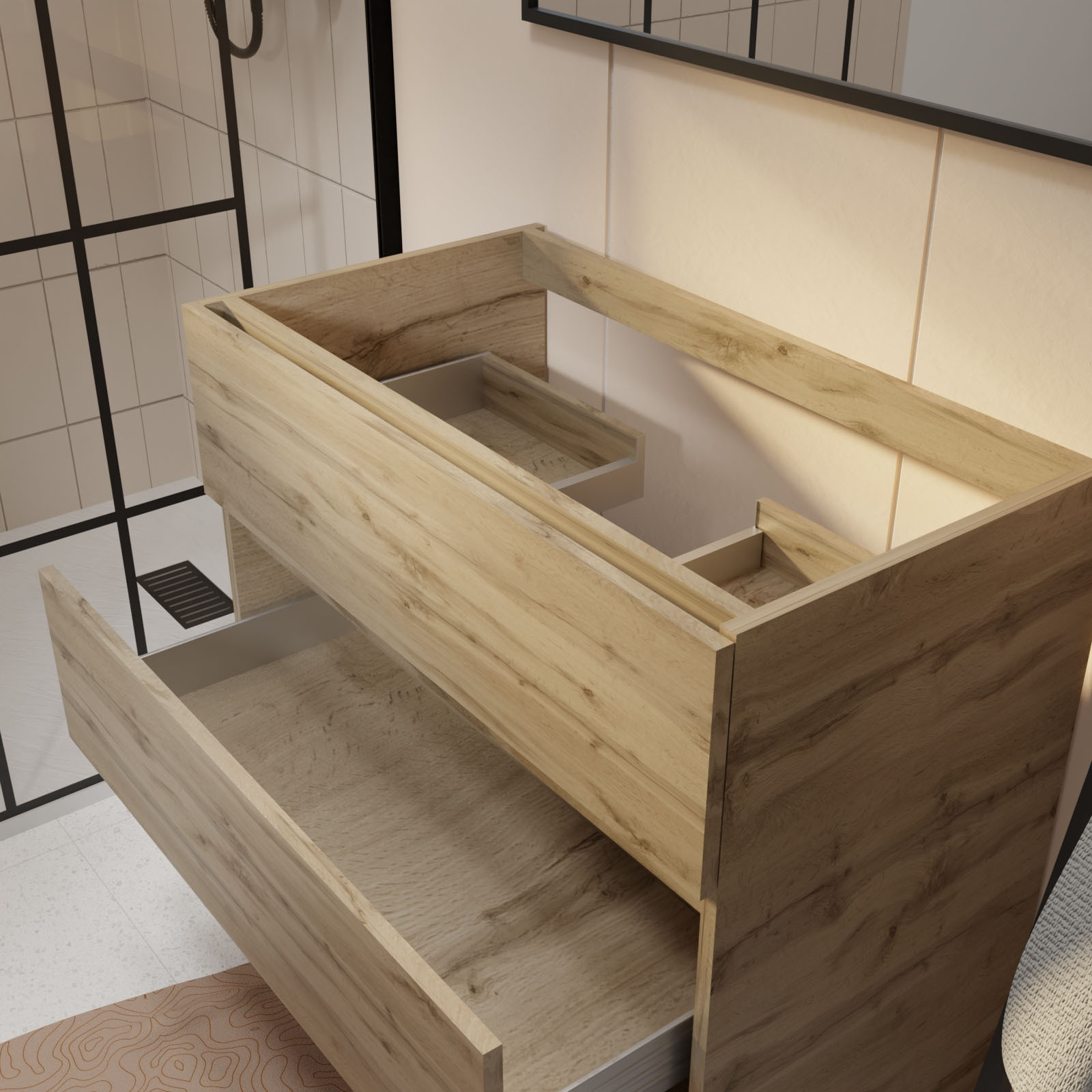 Pack Meuble SDB 80cm sur pieds 3 tiroirs Chene_Vasque blanche + Miroir Led - TIMBER 80_Pack46 - 7