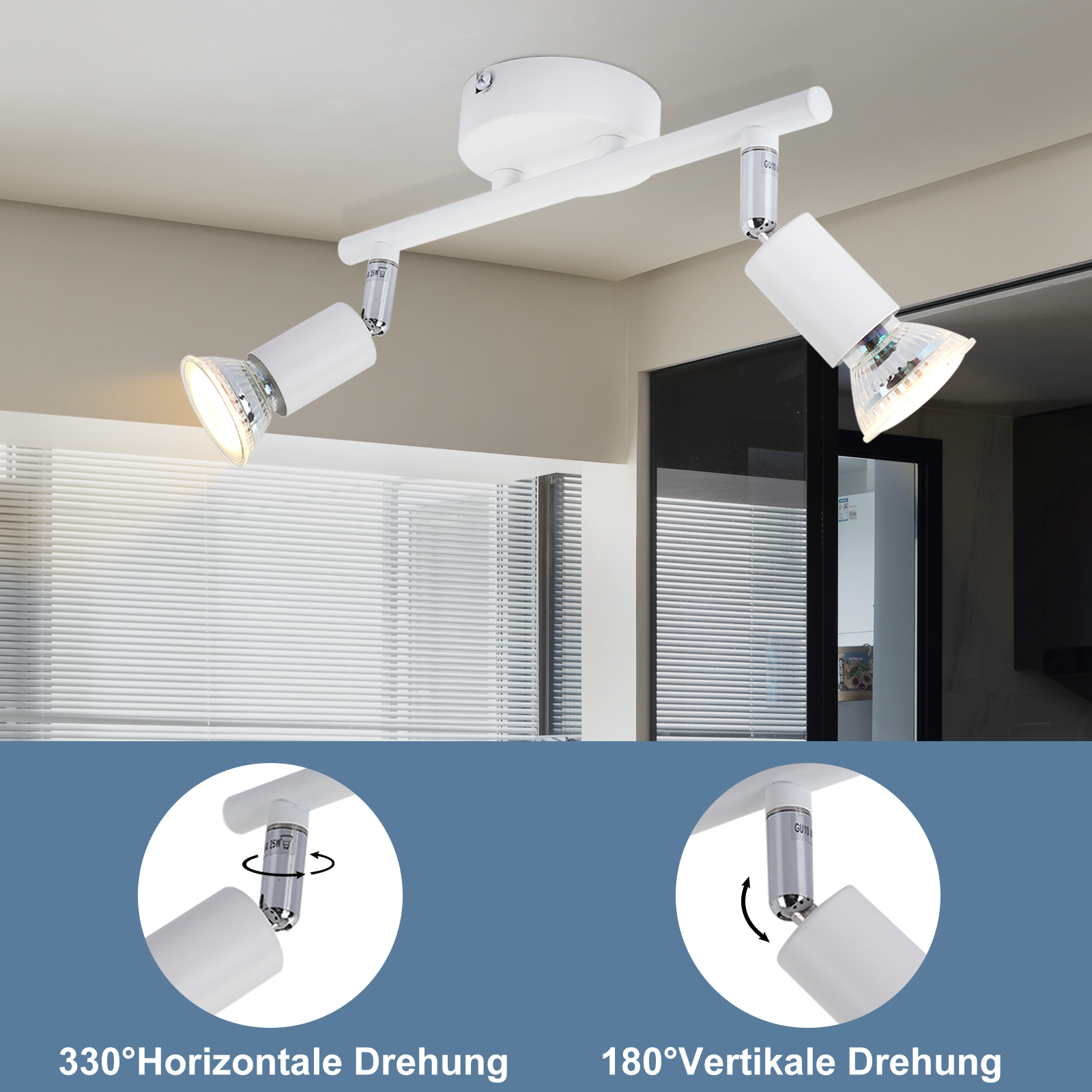 NETTLIFE Plafonnier LED 2 spots GU10 - Spot de Plafond Lampe de Plafond Moderne Intérieur Blanc pour Salon Salle de Bain Cuisine Bureau - 9
