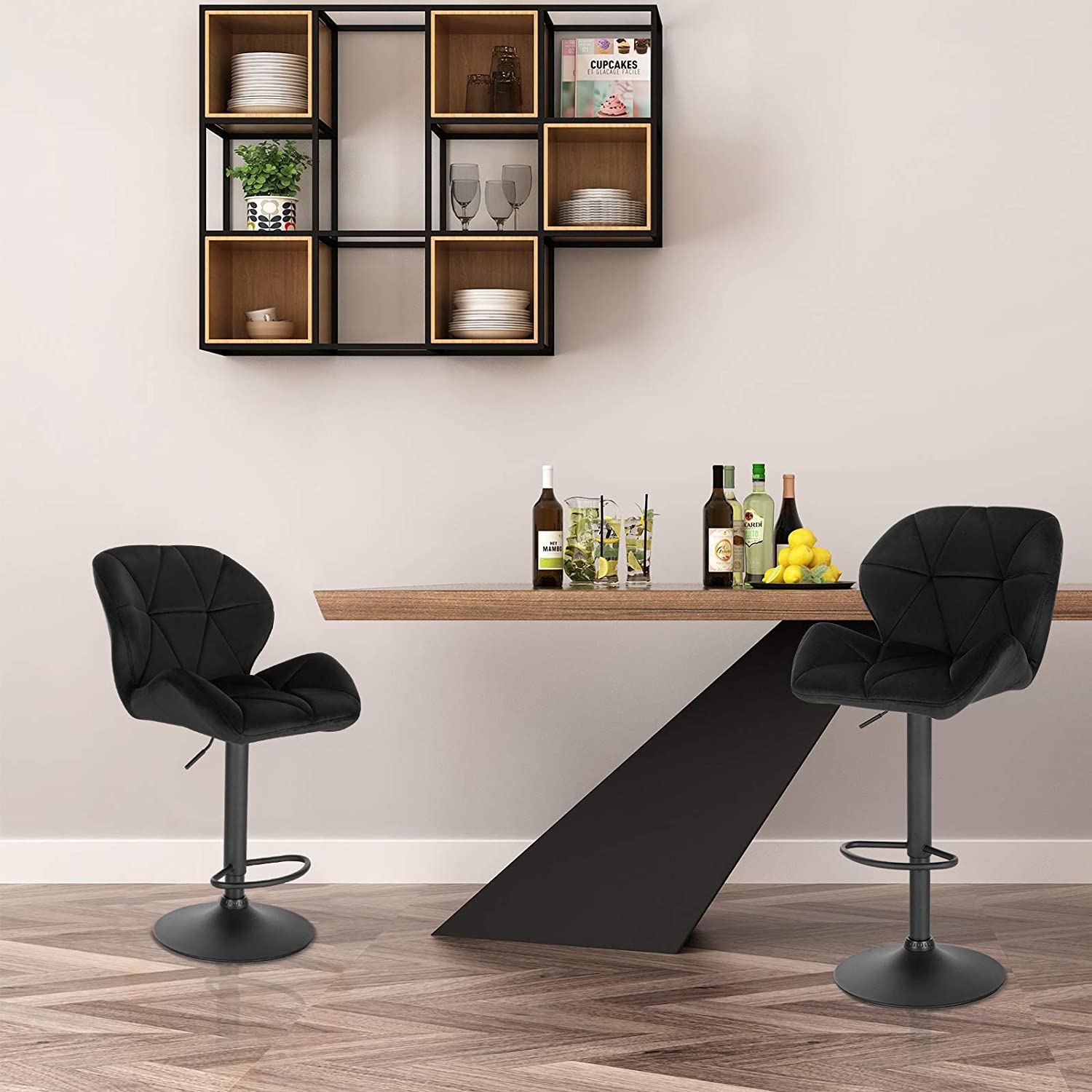 Tabouret de Bar réglable en Hauteur WOLTU, Chaise Haute pour Bar avec Dossier siège rembouré en Velours Pied en métal, Noir - 4