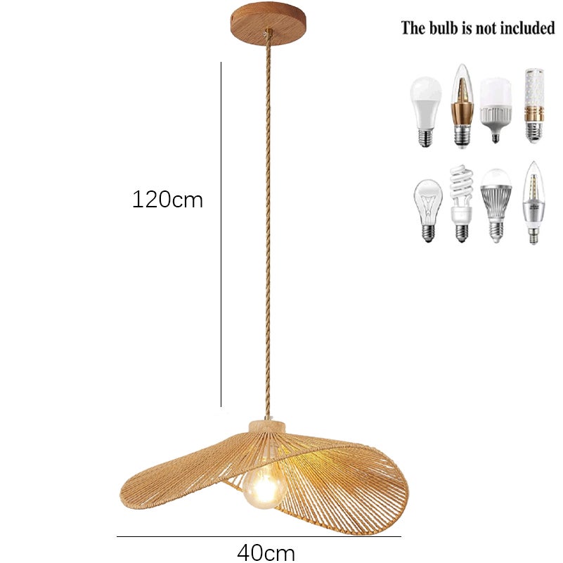 Suspension bohème, lustre en corde de chanvre tressée à la main, lampe suspendue de style wabi-sabi, plafonnier avec ampoule, lumière chaude, φ40cm - 4