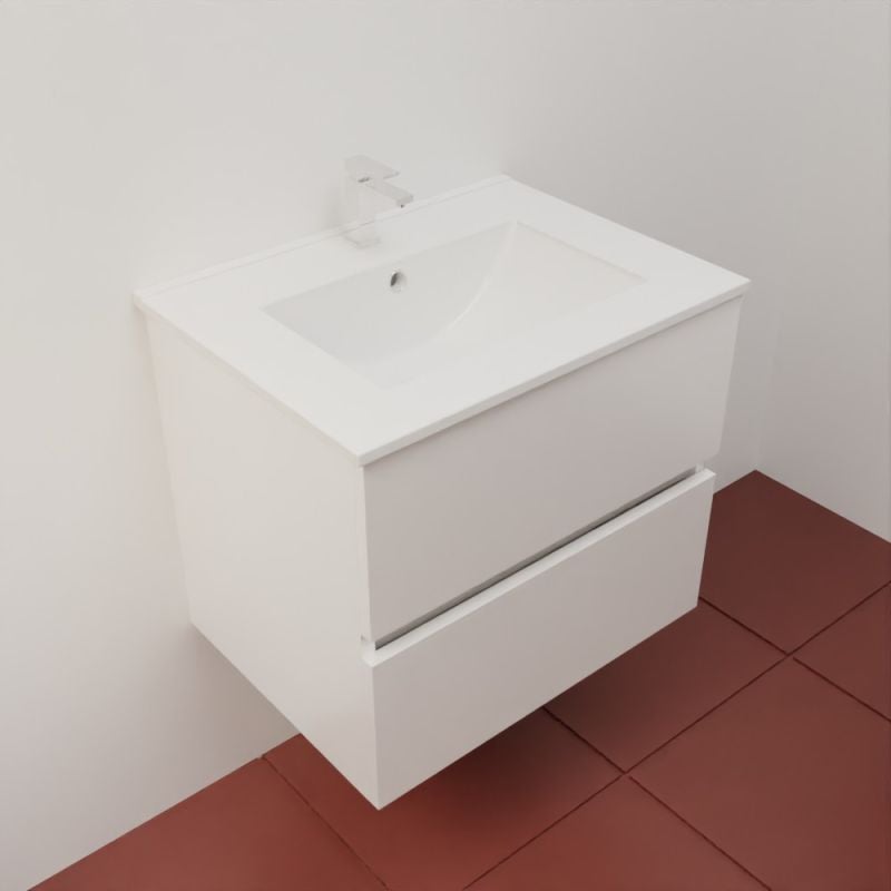 Meuble salle de bain suspendu 60 cm ROSALY INOX- Blanc- Plan vasque en Céramique - 3
