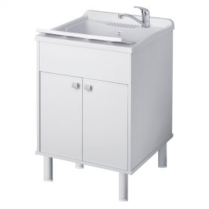 Mobile Bagno Moderno 80x35x70 Cm - Con Armadietto E Vani Aperti, Grigio, Maniglie Alluminio - Foto 3