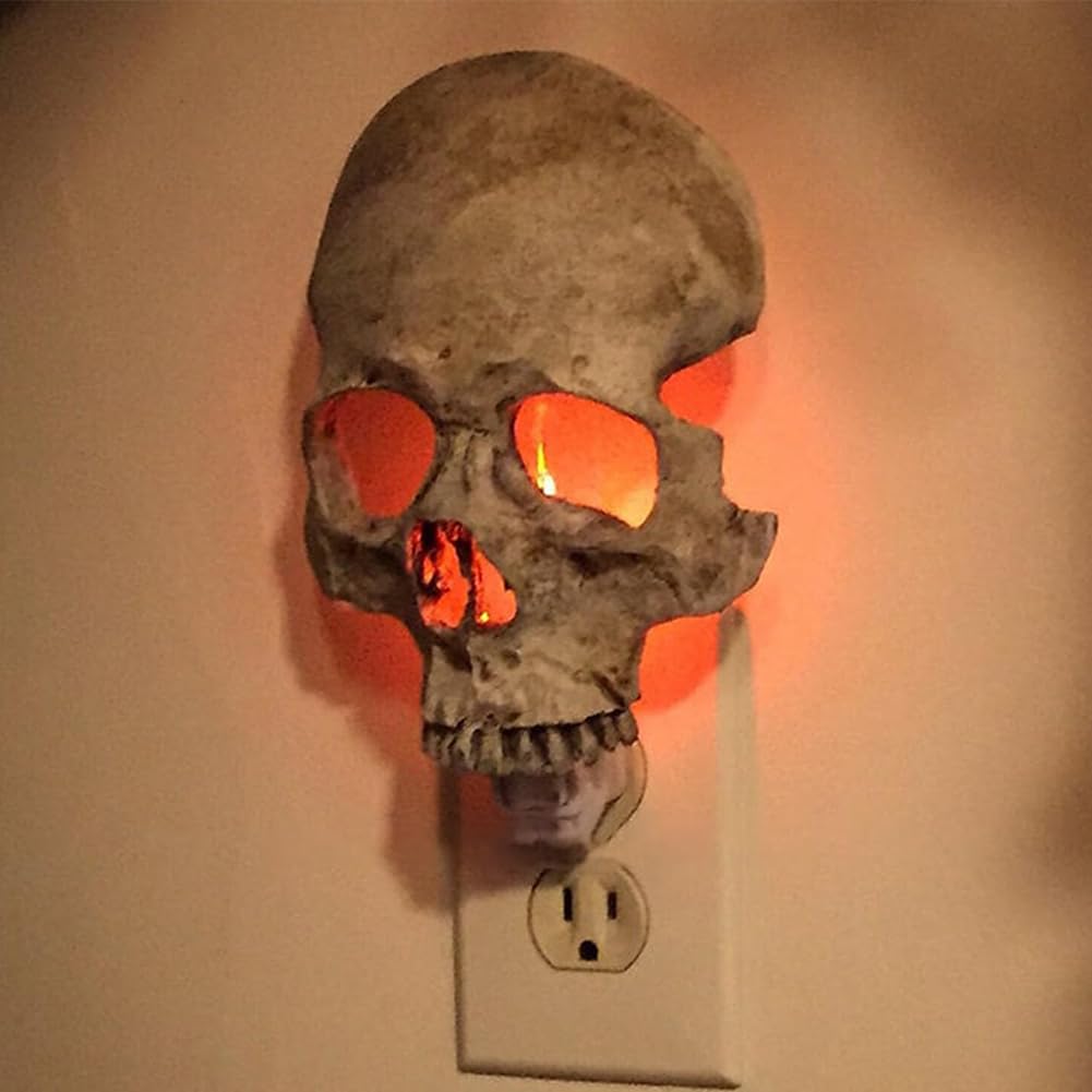 Luz de calavera humana para decoración de halloween, luces decorativas de calavera, luces de vela de halloween, luz de noche enchufable, 1 pieza