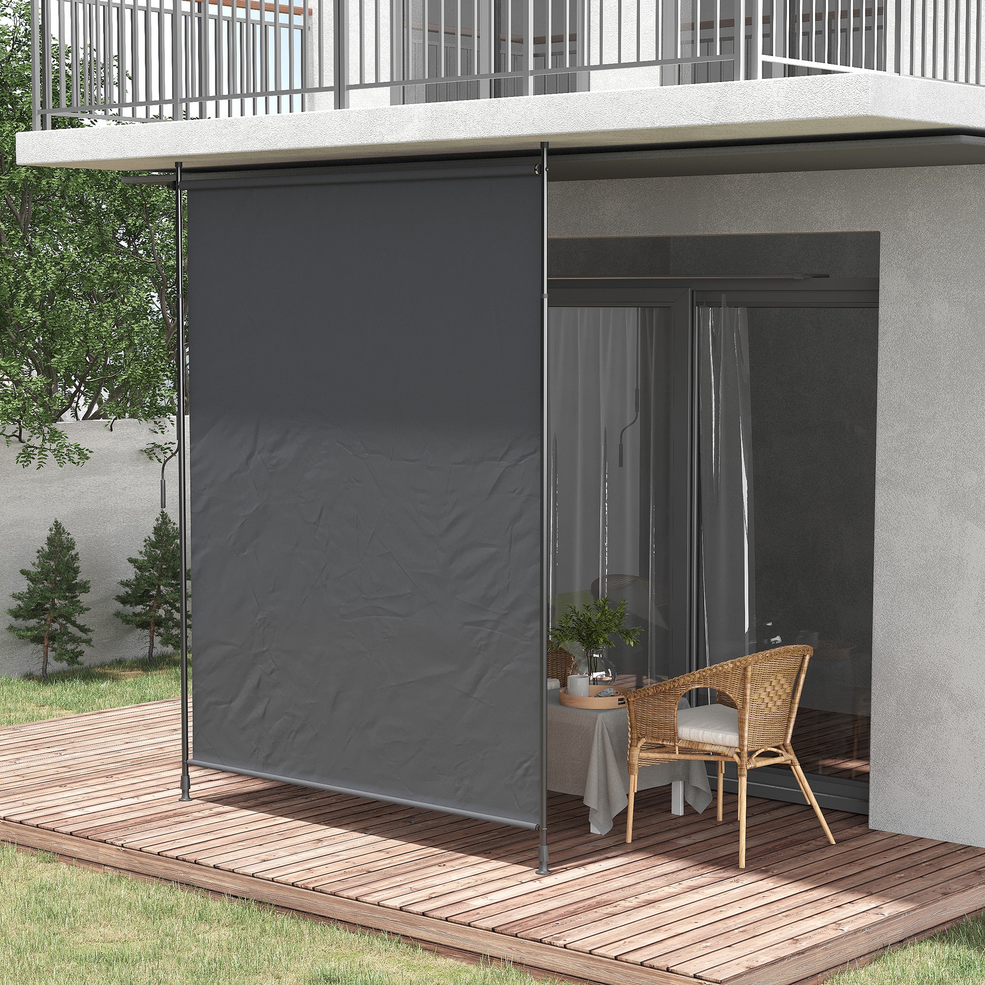 Toldo Vertical Enrolável Outsunny Alumínio, Poliéster Cinzento 200x305 cm - 2