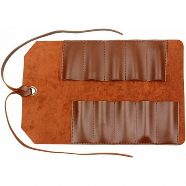 Rouleau à Outils En Cuir De Vache Marron – Poche Suspendue – Porte-Pochette Extérieur (W57)