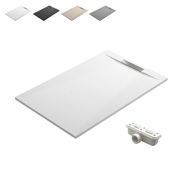 Plato de Ducha de Resina Antideslizante con Valvula y Rejilla Oculta | Textura Piedra | Blanco | 80 X 120 cm