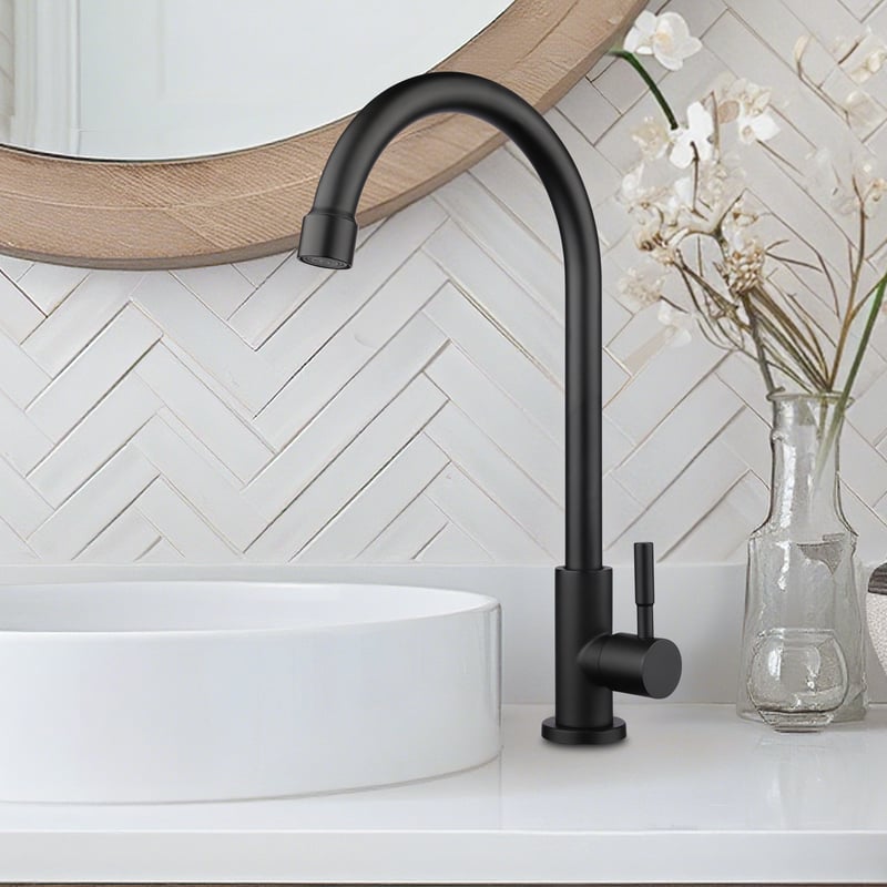 LOVHAUS Bateria kuchenna do zimnej wody, czarna, obrotowa w zakresie 360°, wysokociśnieniowa bateria kuchenna, bateria kuchenna do zimnej wody ze stal