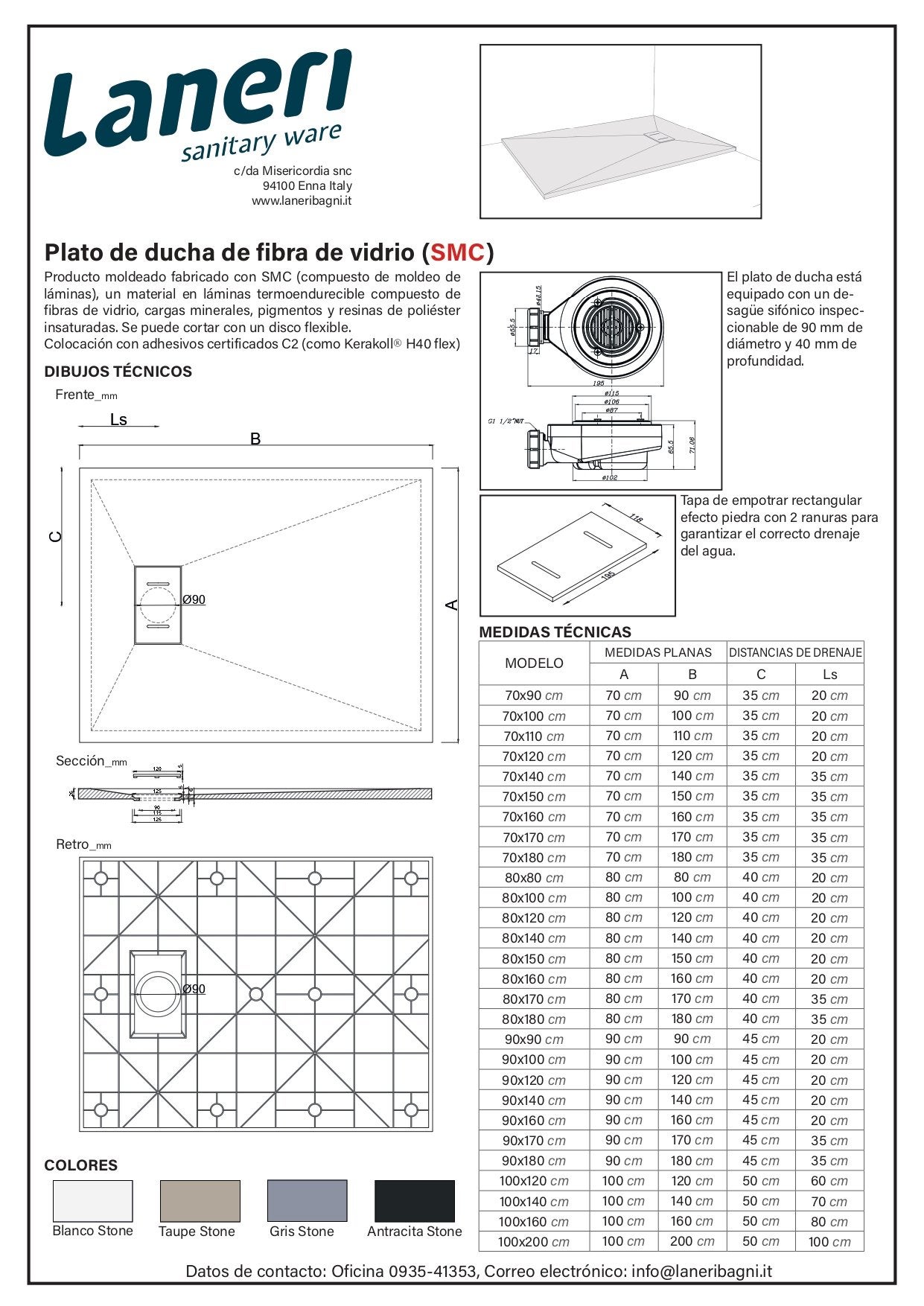 Piatto Doccia In Smc Vetroresina Effetto Pietra H 2,6 Cm Con Piletta Di Scarico Inclusa 70-100 Nero - 6