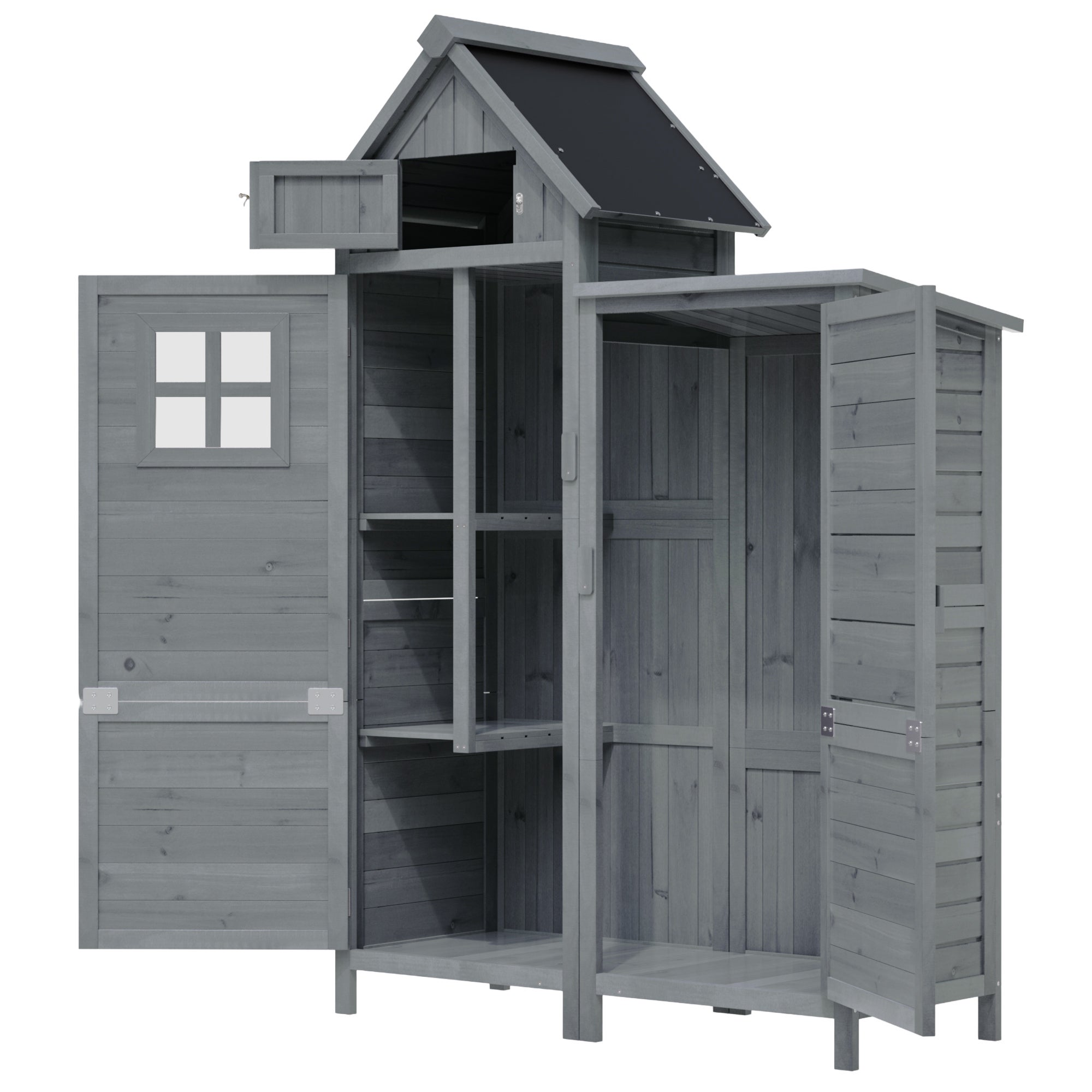 Armario Exterior De Madera Gris 116x52x170 Cm | 1 Puerta Y 2 Estantes | Para Herramientas De Jardín Y Terraza
