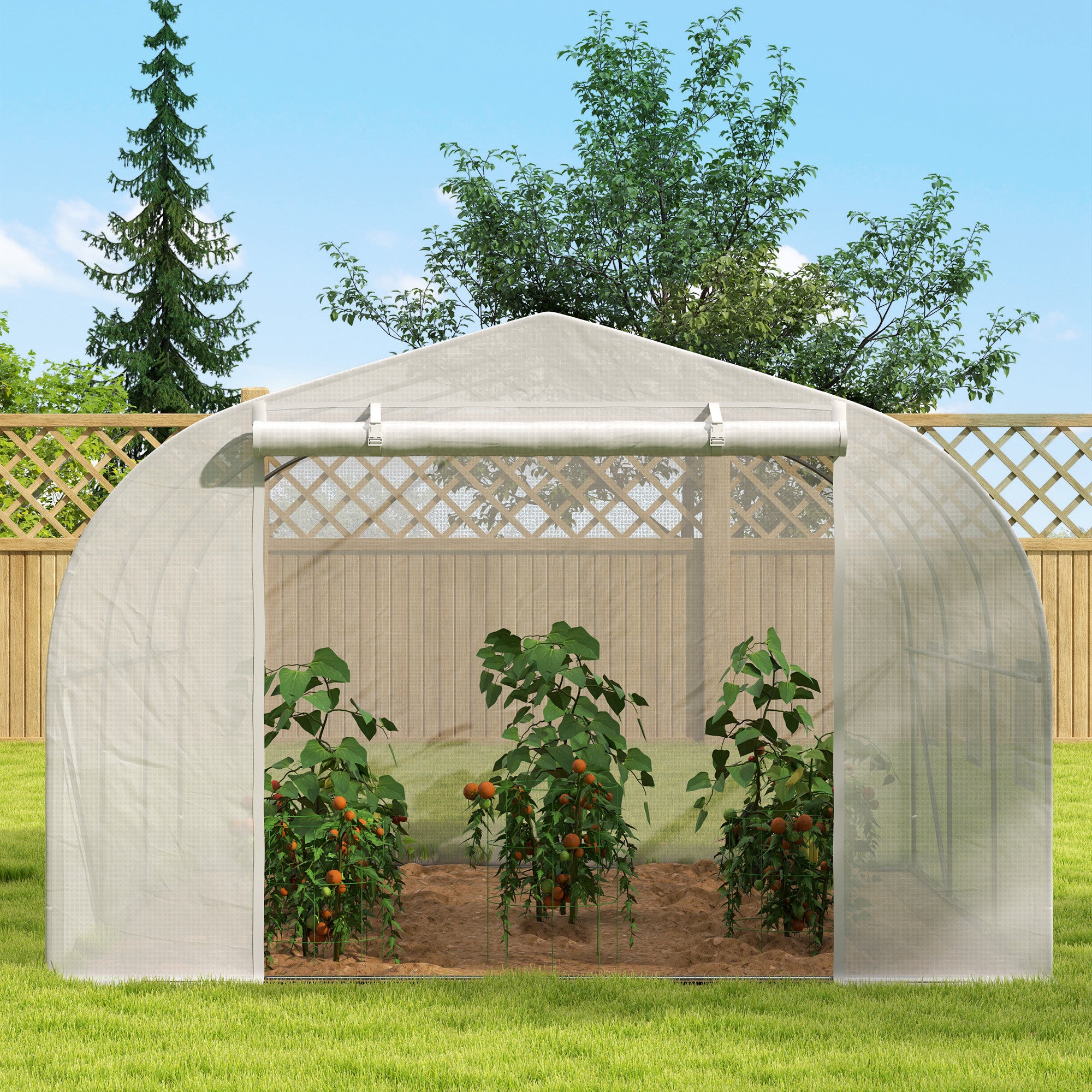 Serre de jardin serre tunnel de Jardin dim. 3,5L x 3l x 2H m Porte + 6 fenêtres enroulables Acier galvanisé bâche PE Haute densité Blanc - 9