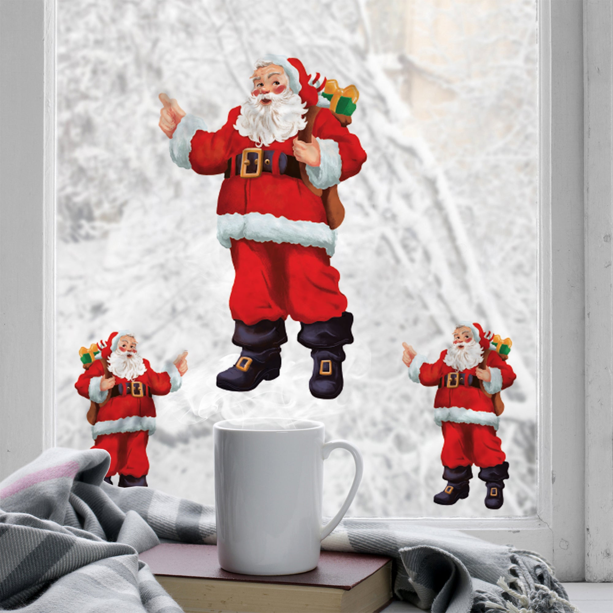 Adesivi per finestre natalizie con Babbo Natale e Rudolph che