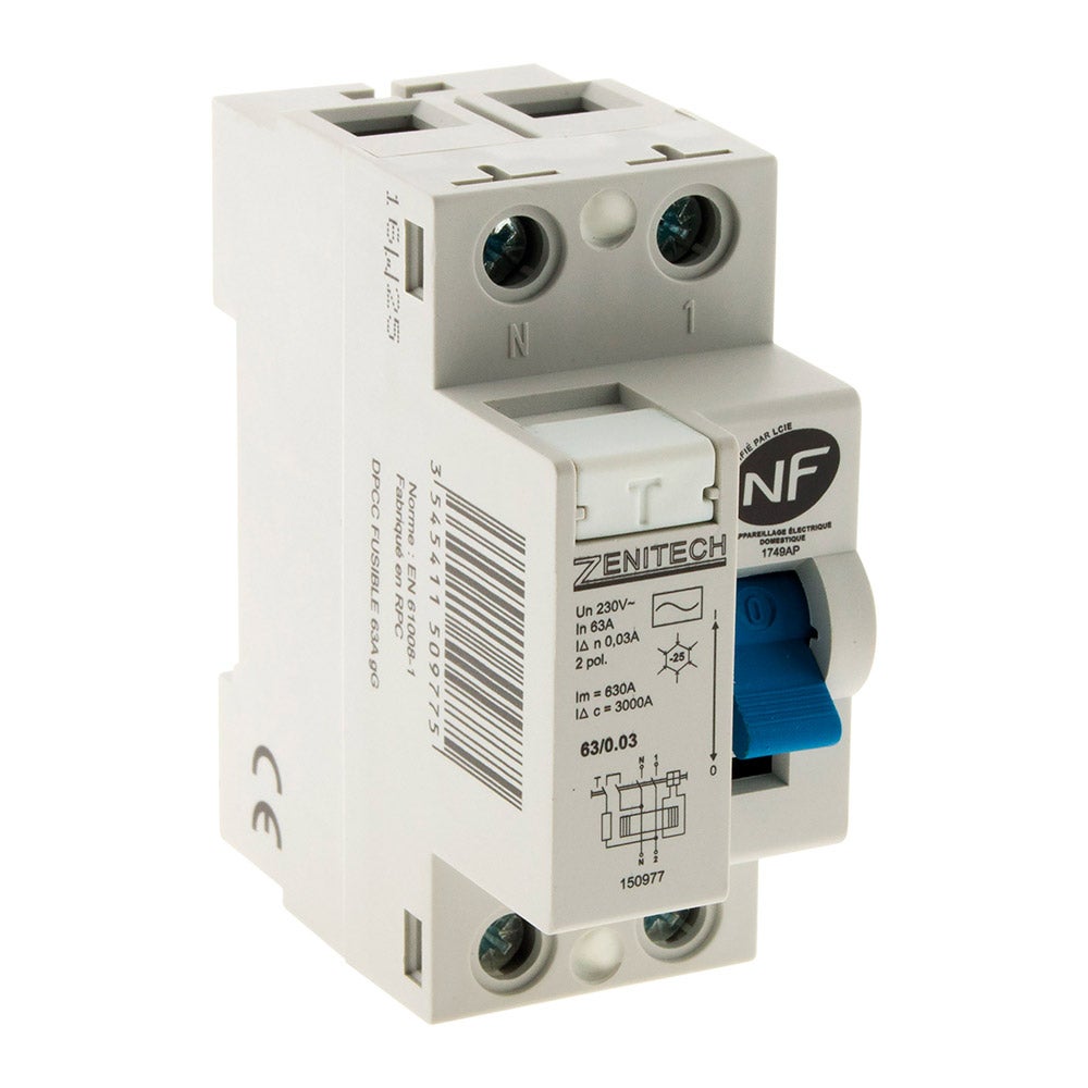 Interrupteur différentiel 63/2 30mA Type AC NF - Zenitech | Tecnomat ...