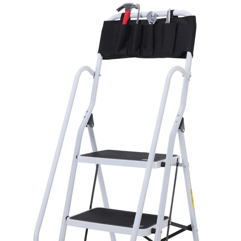 HOMCOM Escabeau pliable 4 marches XL antidérapantes double garde corps hauteur max. 1,55 m charge max. 150 Kg pochette outils intégrée - 7