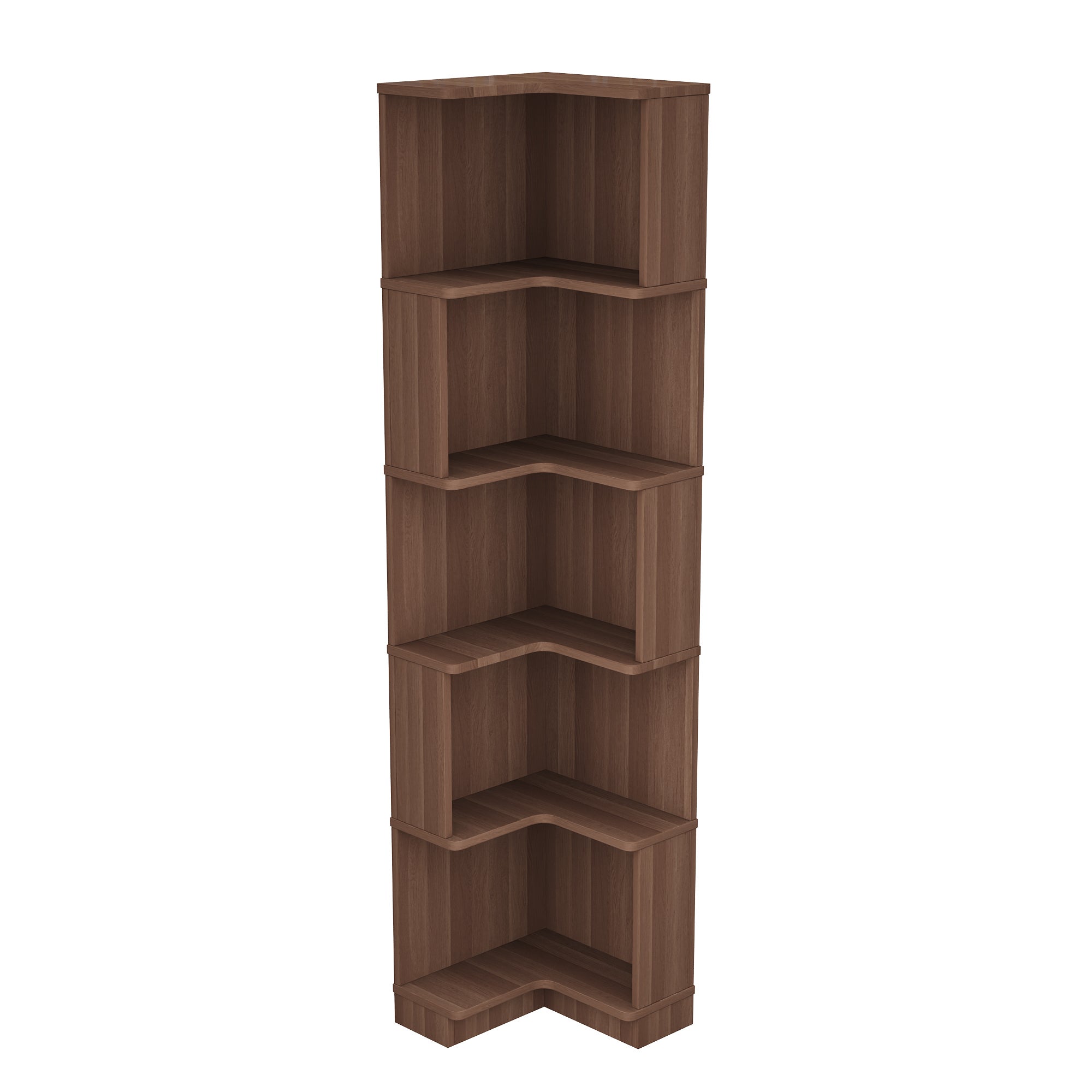 Libreria angolare con 5 ripiani - 63,5 x 45 x 175 cm - MDF - LED cambia colore - Marrone - 9