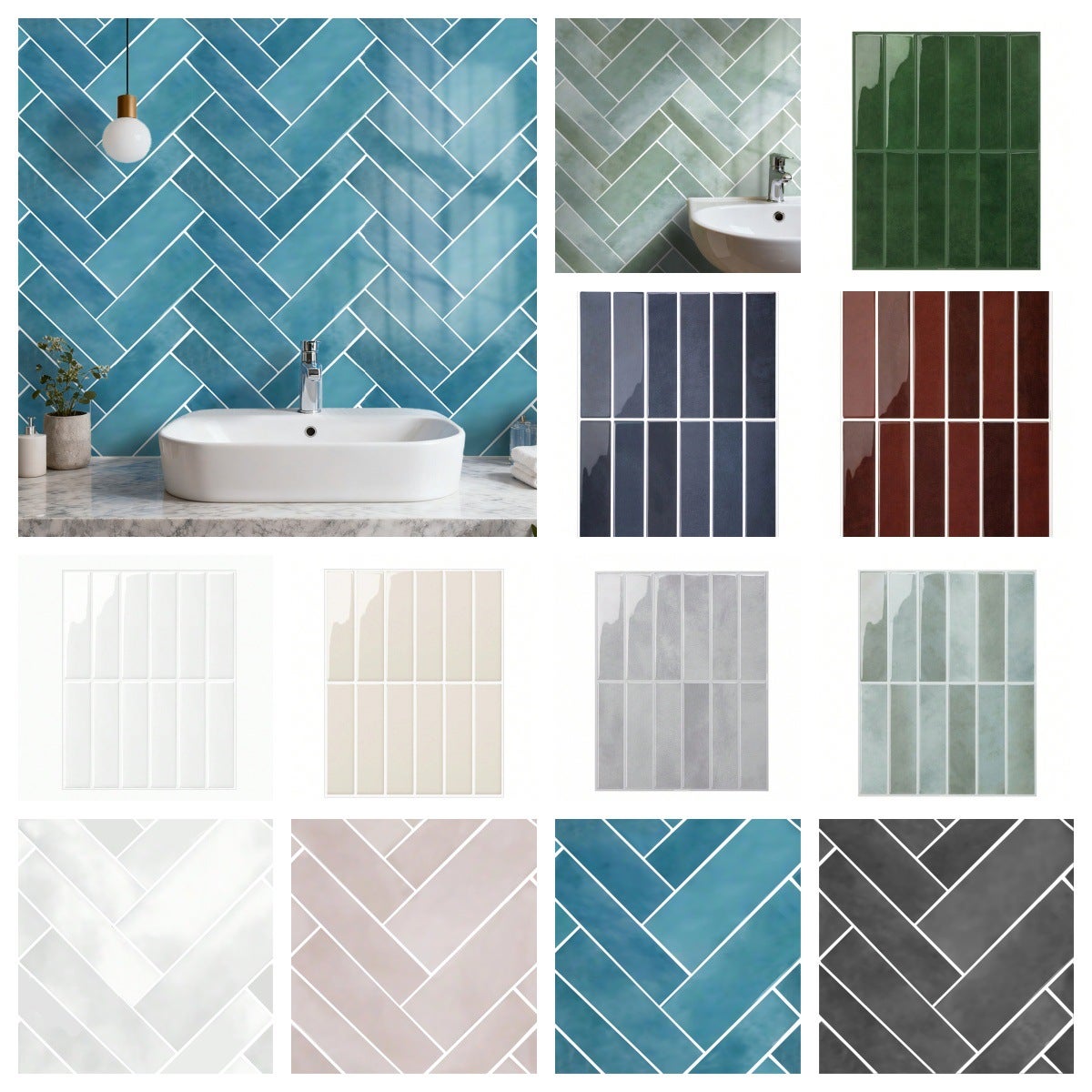 12 bandes adhésives imperméables et résistantes à l'huile pour carreaux de céramique Autocollants rétro pour sols et murs SCQ2010-4（23x29cm） - 3