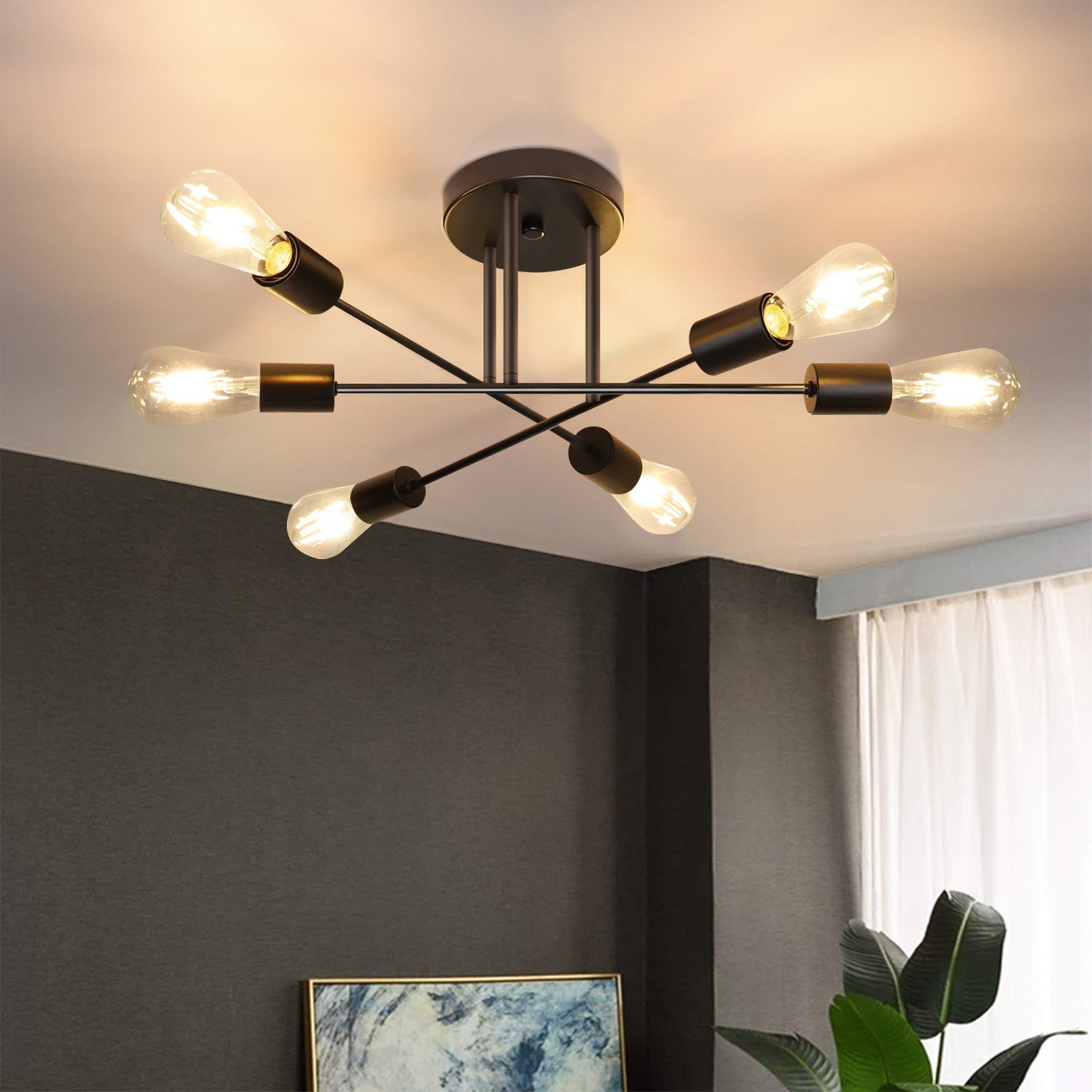 NETTLIFE Vintage lampa sufitowa 6 żarówek E27 czarny żyrandol industrialny retro do salonu sypialni jadalni