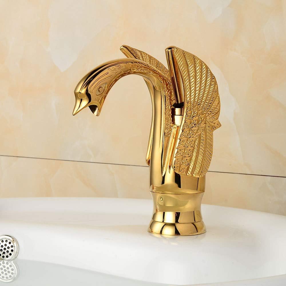 De Lavabo De Cygne Doré Moderne Galvanoplastie Laiton Mélangeur Salle De Bains