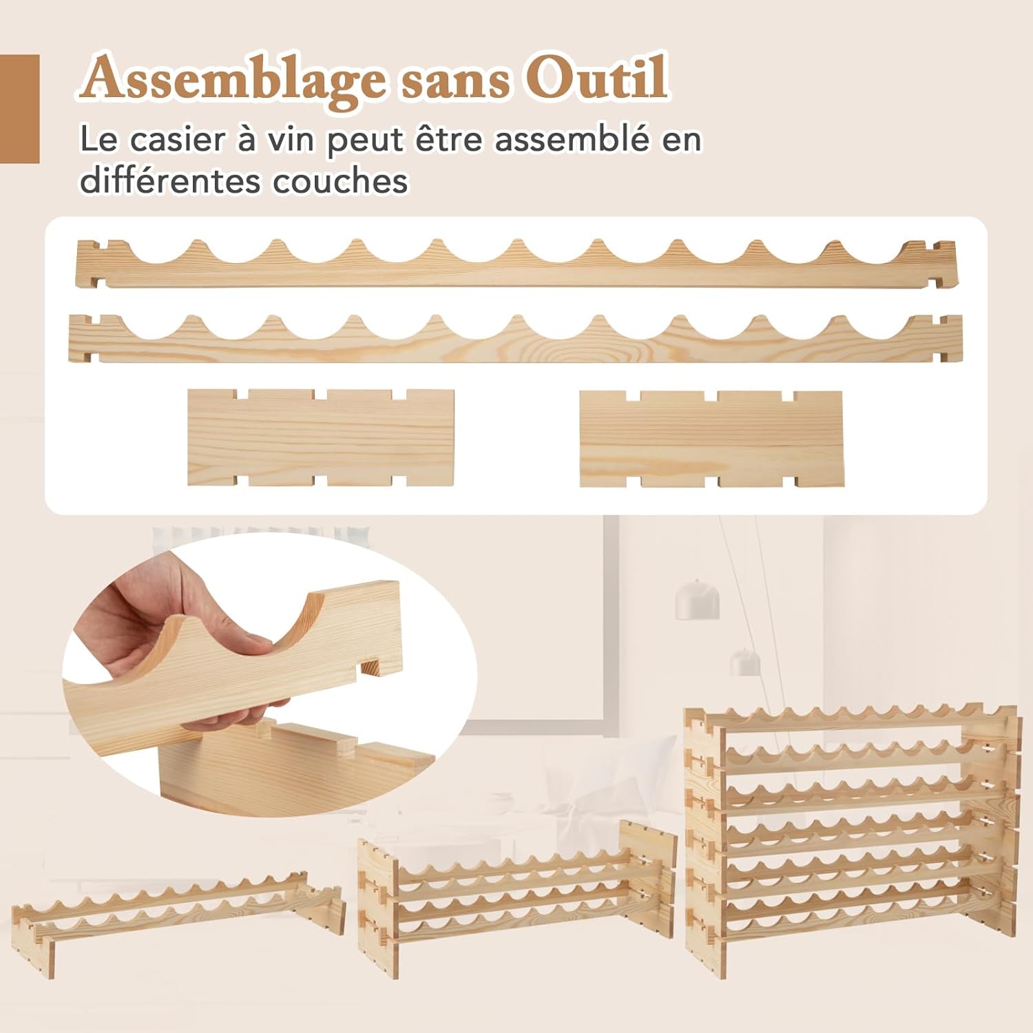 Cantinetta Portavino in Legno di Pino, Portabottiglie di Vino da 60 Bottiglie a 6 Ripiani, Scaffale Portavino da Terra per Cucina, Cantina e R - 9