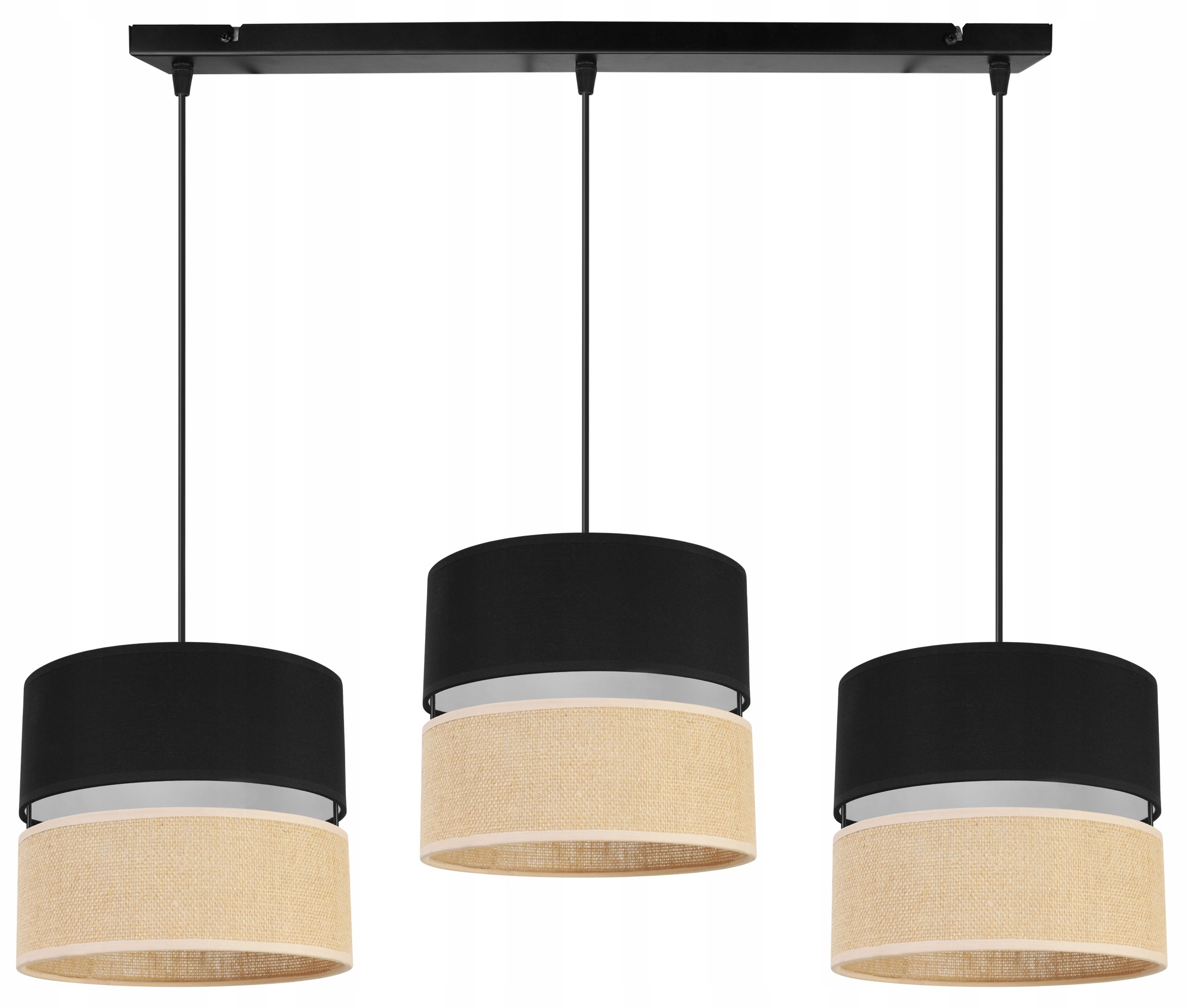 Lampa sufitowa wisząca Juta modern 3xE27 abażur walec czarno/beżowy Light Home LH