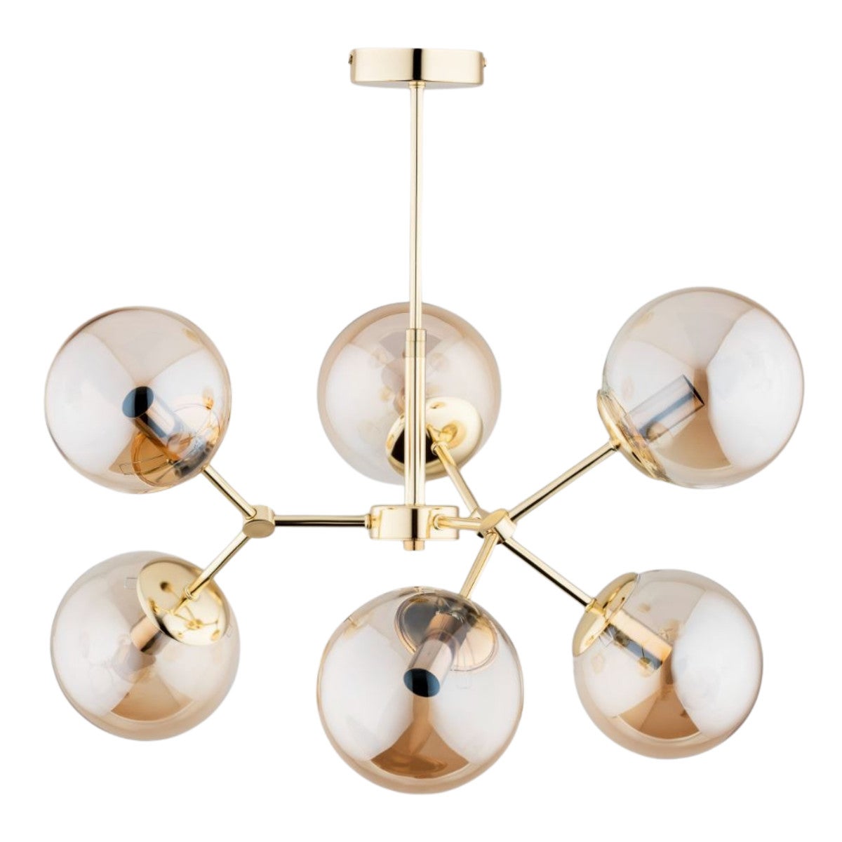 Lampa wisząca Foton złoto-bursztynowy 6xE14x10W nowoczesna wym: 51 x 58 x 58 cm szkło Alfa