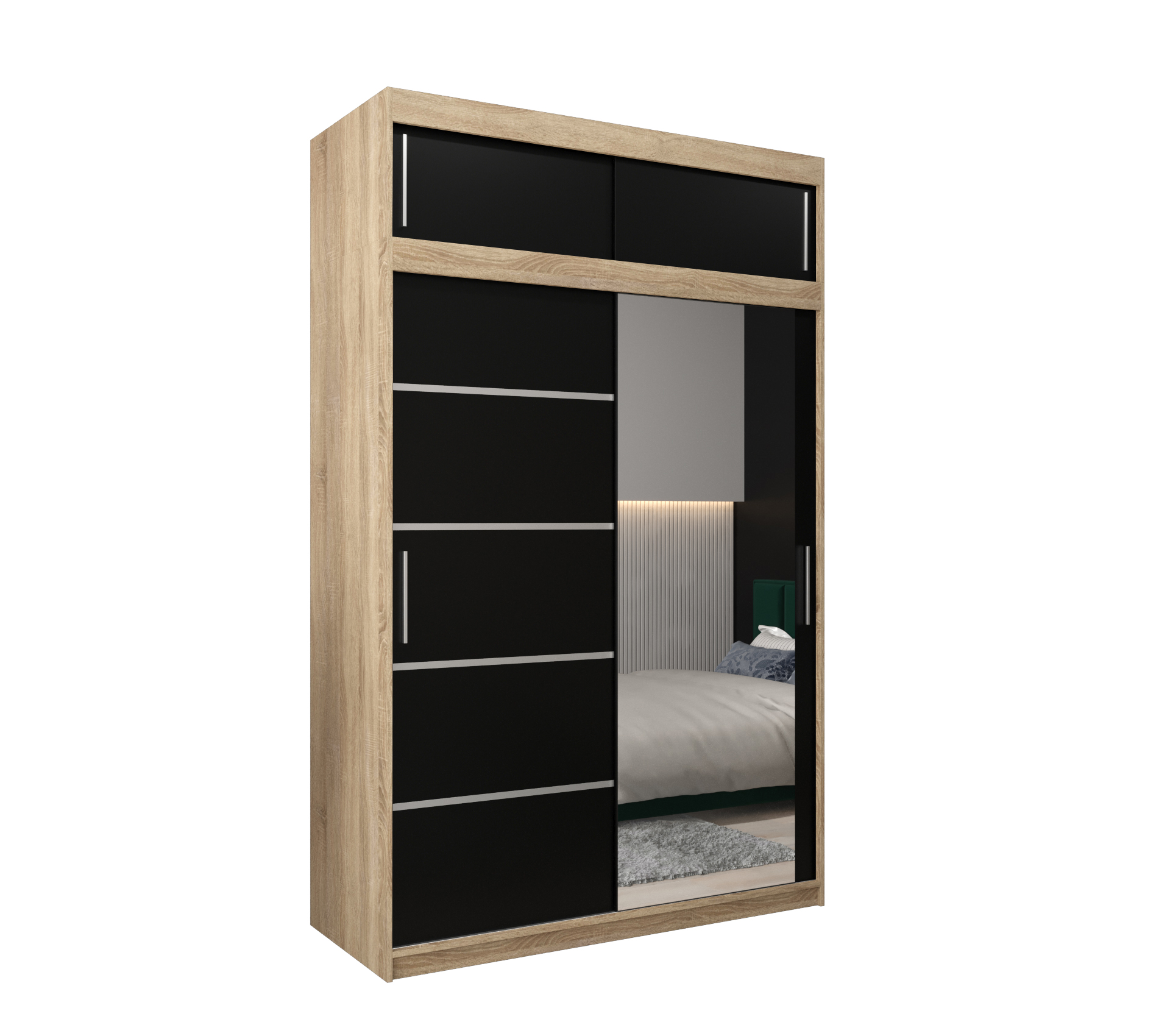 Szafa przesuwna z nadstawką garderoba Verona 2 150 x 62 x 240 cm Sonoma + Czarny - Abiks Meble