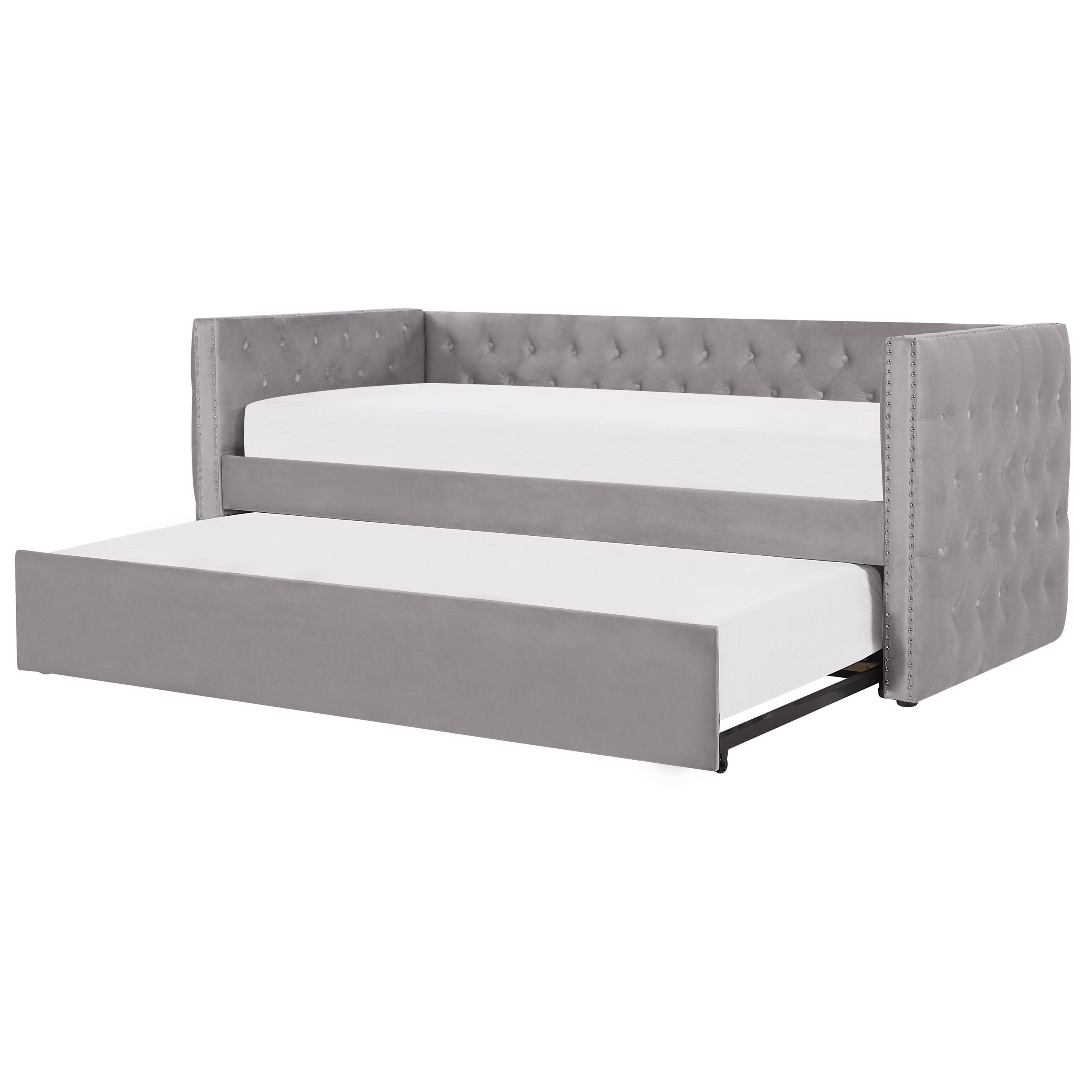 Cama Con Almacenaje De Terciopelo Gris Oscuro 140 X 200 Cm Cabecero Acolchado Rouen