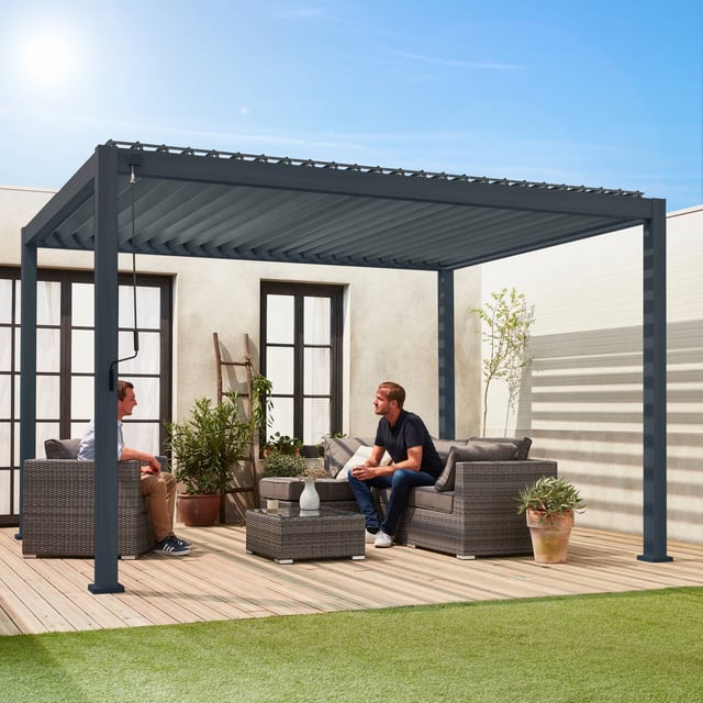 Pergola bioclimatica 3x4m in alluminio a lamelle orientabili, Antracite