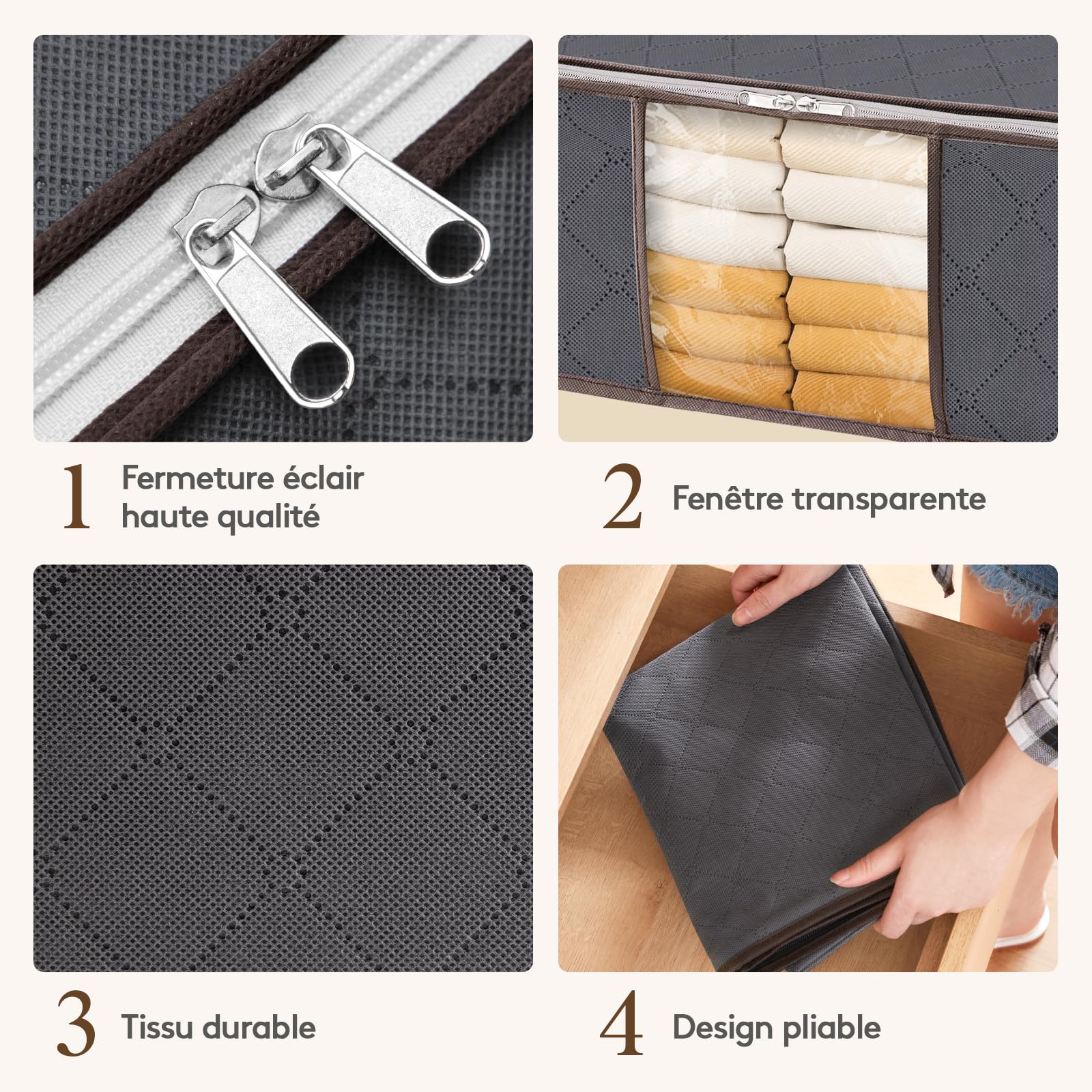 Lot de 3 Sac de Rangement Vetement 35L, Boîte Housse Rangement Couette Organisateur de Placard pour Fenêtre Transparente - 4