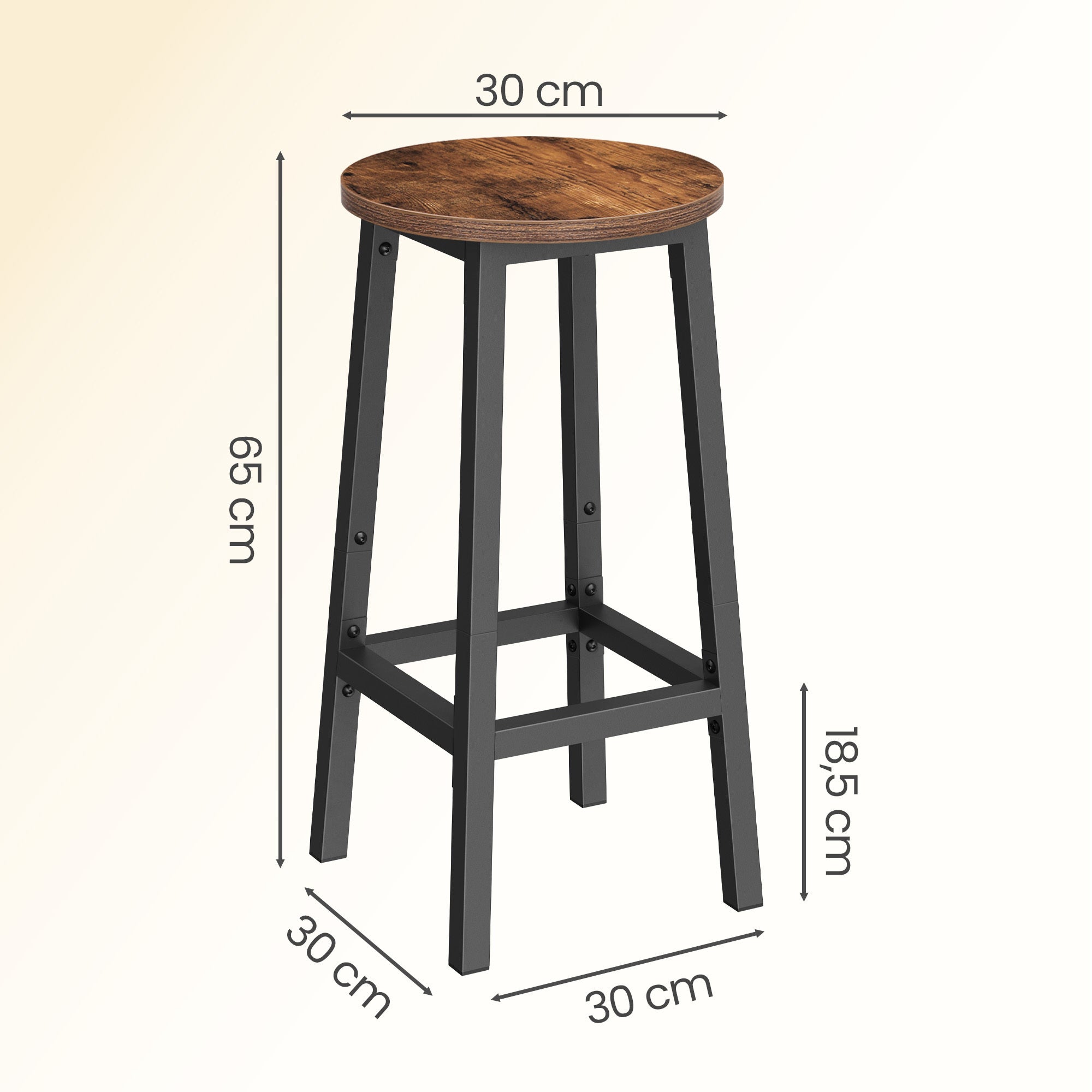 Ensemble de 2 Tabourets de Bar, Tabourets de Cuisine, avec Repose-Pieds, Hauteur 65 cm, pour Salon, Salle à Manger, Marron et Noir - 5