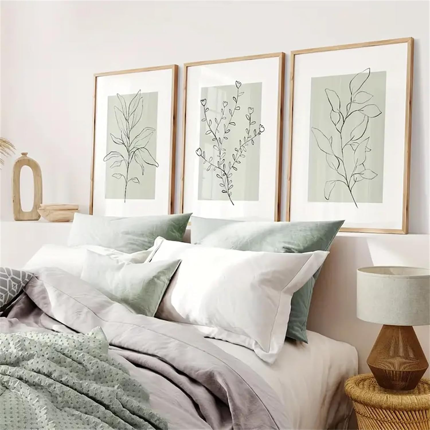 Lote de 3 pósteres de alta calidad - Diseños: salvia y plantas verdes - Arte abstracto - Para salón y dormitorio - Sin marco - 40 x 50 cm - 6