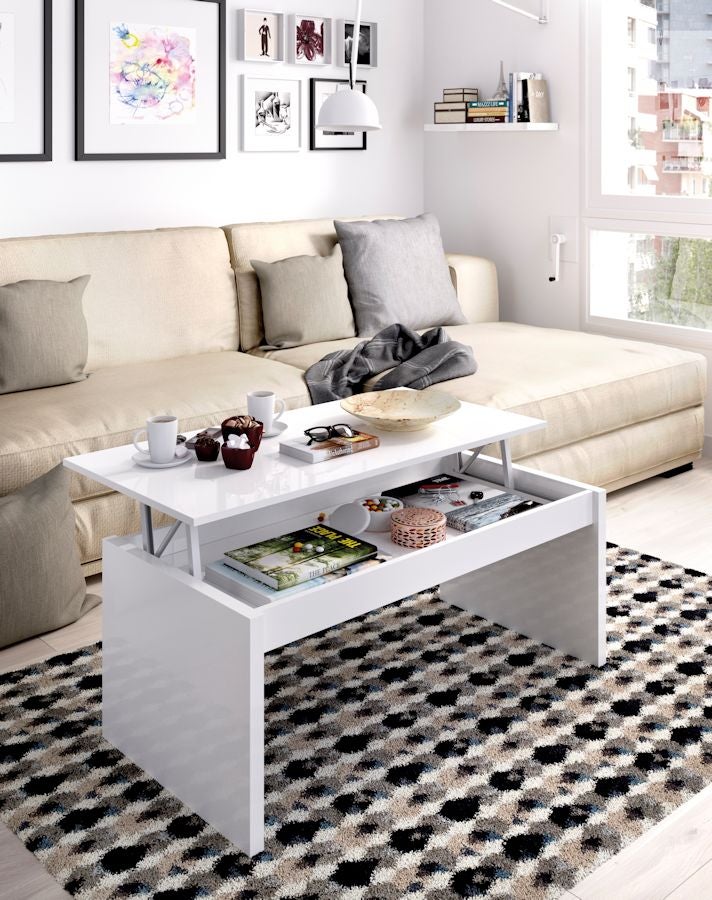 Table basse BASTIAN - Plateau relevable - Coloris blanc - 2