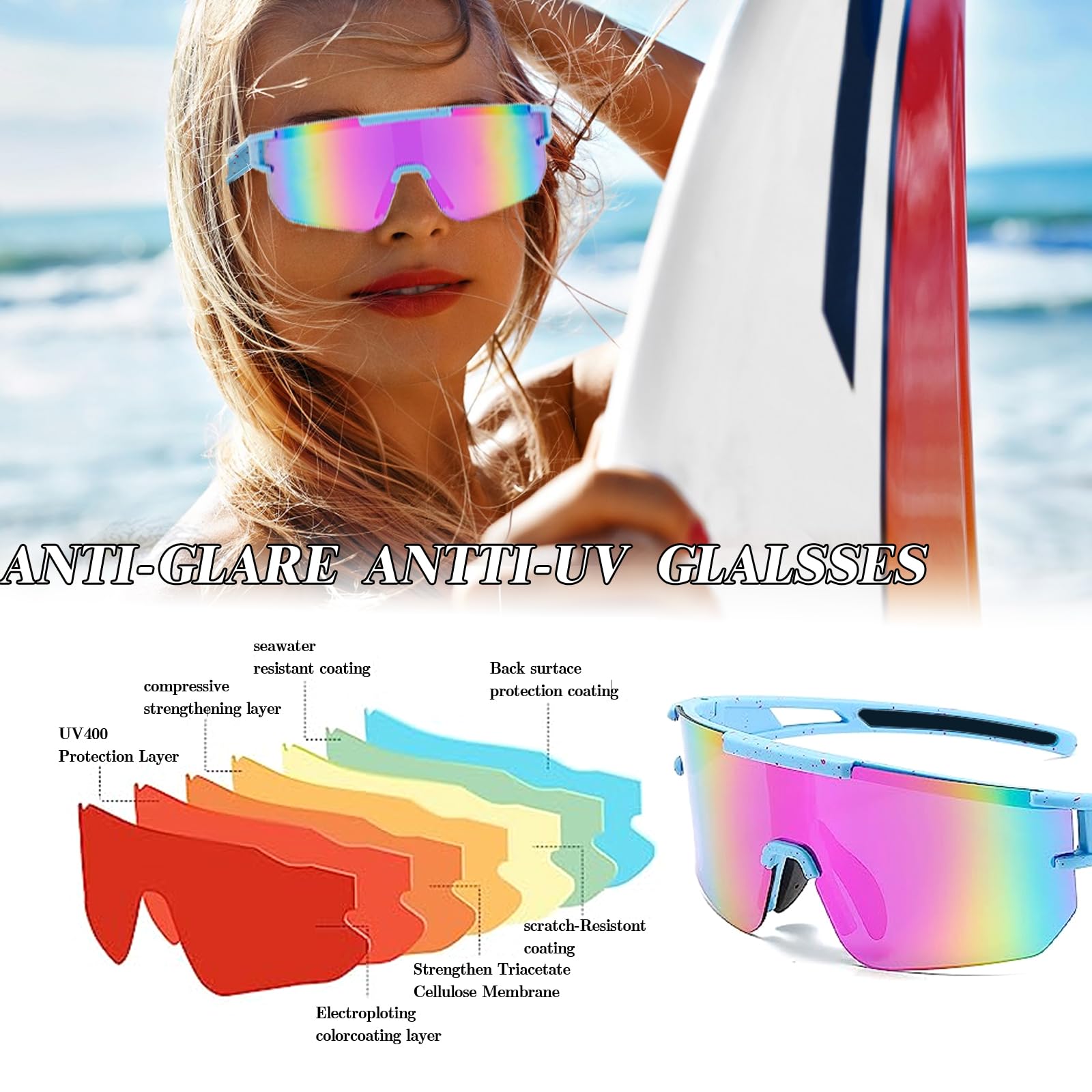 Lunette de Cyclisme Homme Lunettes Vélo Route Vitesse Protection UV400 Soleil Sport Outdoor Course Pêche Hommes Femmes - 4