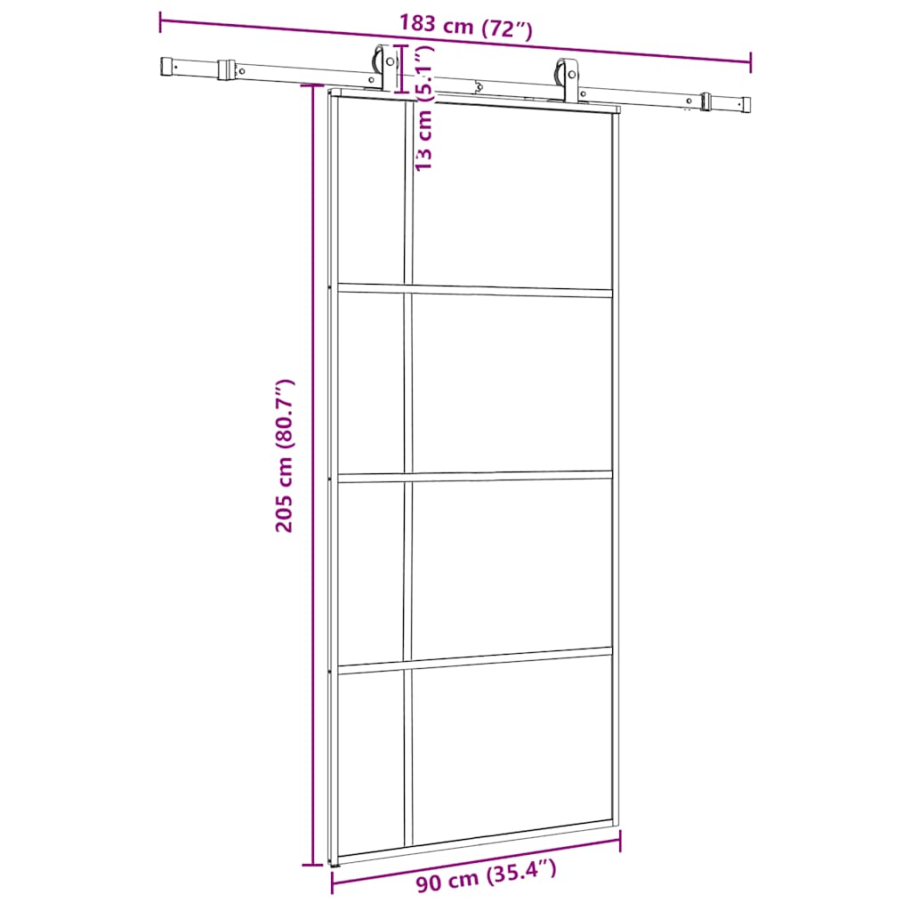 Puerta corredera con set herrajes negro 90x205 cm vidrio ESG vidaXL - 3