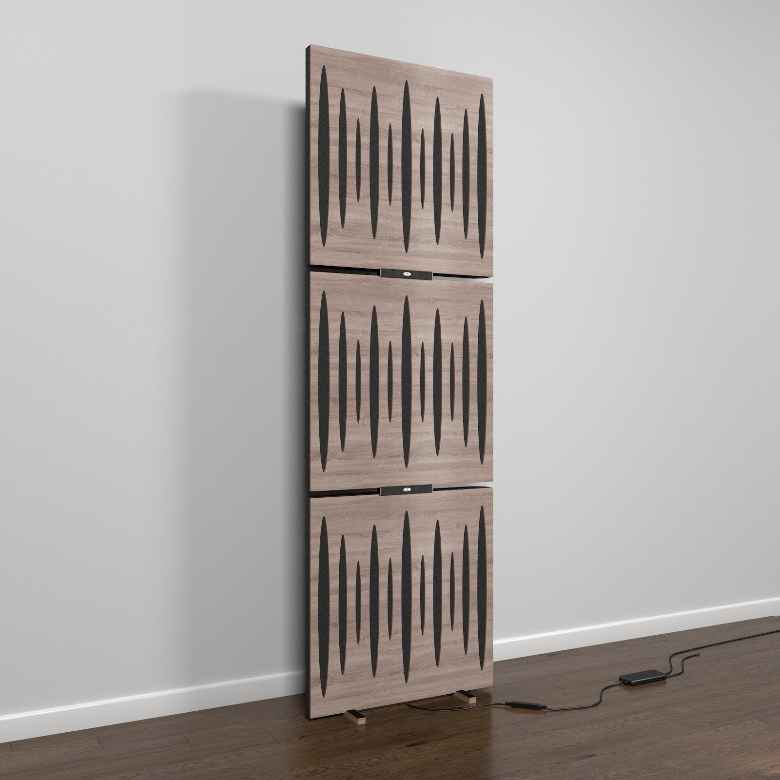 Lot de 3 panneaux acoustiques PULSAR avec support de sol et rétroéclairage LED 150x50x5 cm -MDF perforé laminé et mousse acoustique -Sonoma - 2