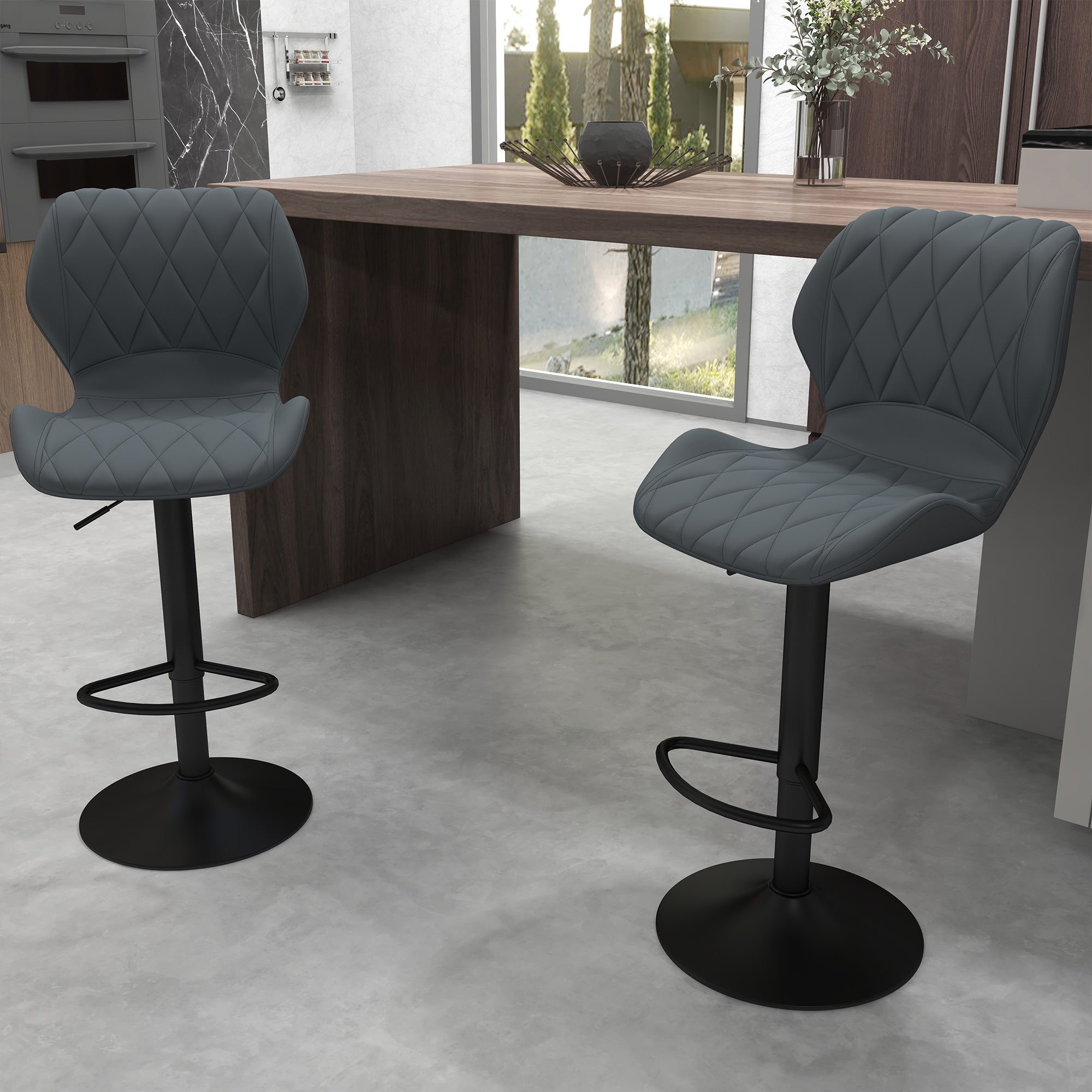 HOMCOM Set Di 2 Sgabelli Da Bar Girevoli | Altezza Regolabile 63-84 Cm | Schienale Imbottito In Sintetico Bianco | Poggiapiedi