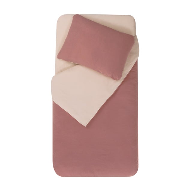 Parure de couette bicolore pour enfant - Vieux rose - 75x120 cm - Coton