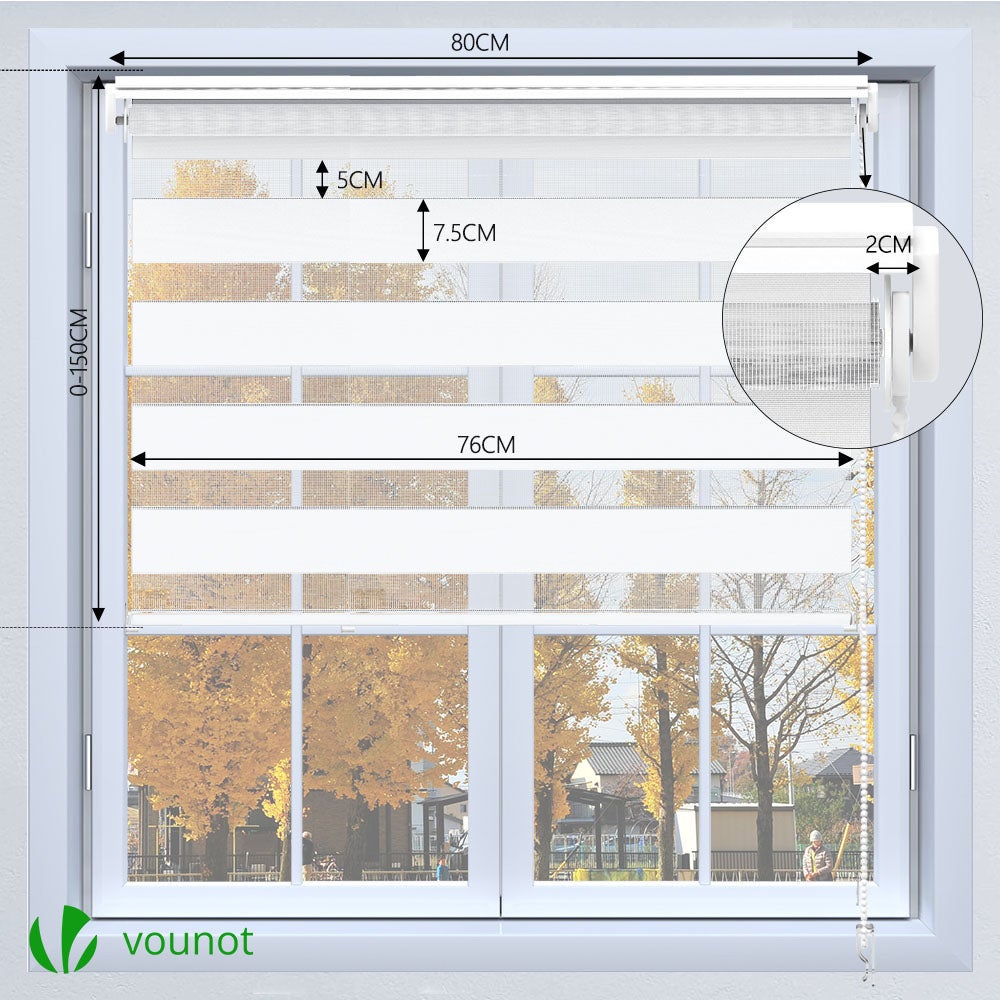 Tenda a Rullo Doppia Strato Oscurante Giorno e Notte, Catenella Laterale, Tenda Interno Zebra Blinds Bianco, 80 x 150 cm - 9