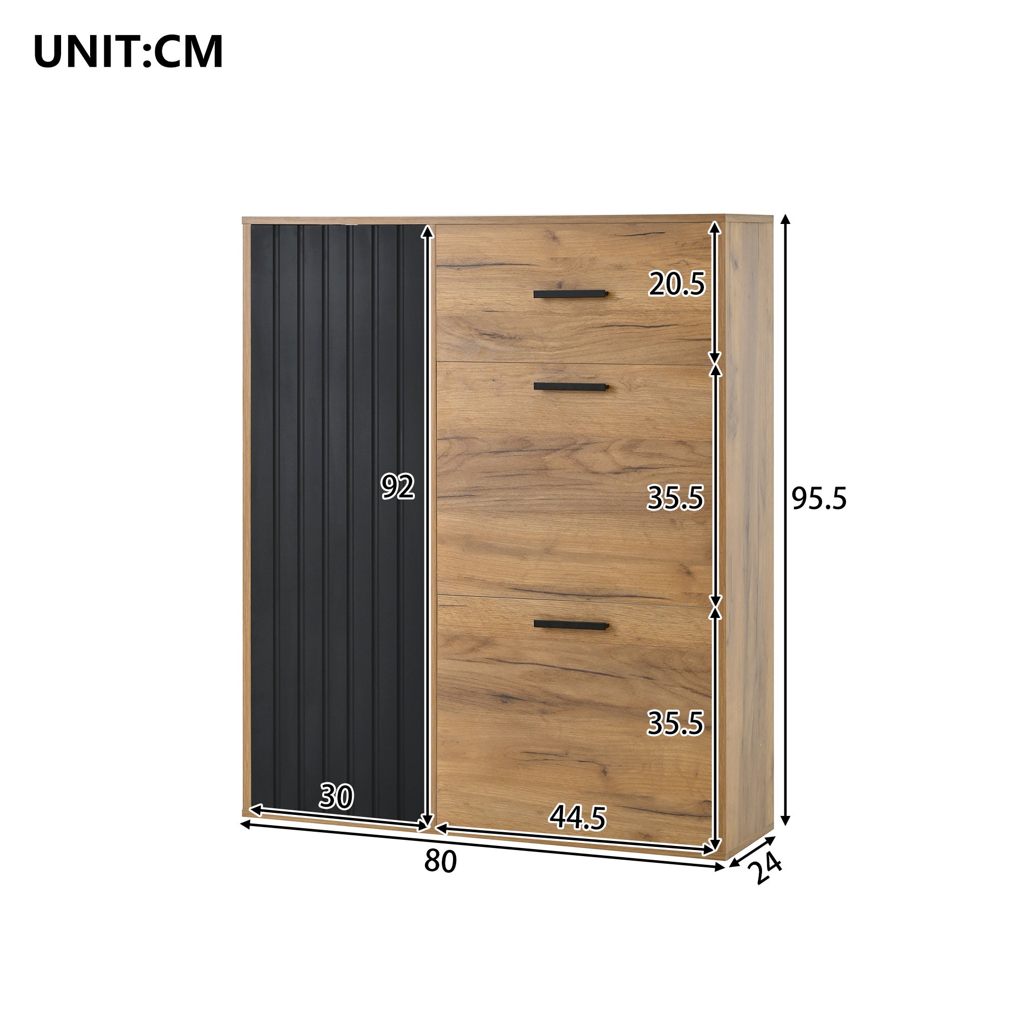 Scarpiera 80x24x95,5cm - con 2 ante a ribalta - con 1 cassetto e 1 anta - Naturale + Nero - 4