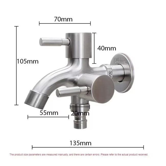 Grifo doble de acero inoxidable para jardín exterior, con